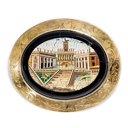 Brooch with micromosaic of the Capitol, Rome 1850s Brooch with micromosaic of the Capitol, Rome 1850s