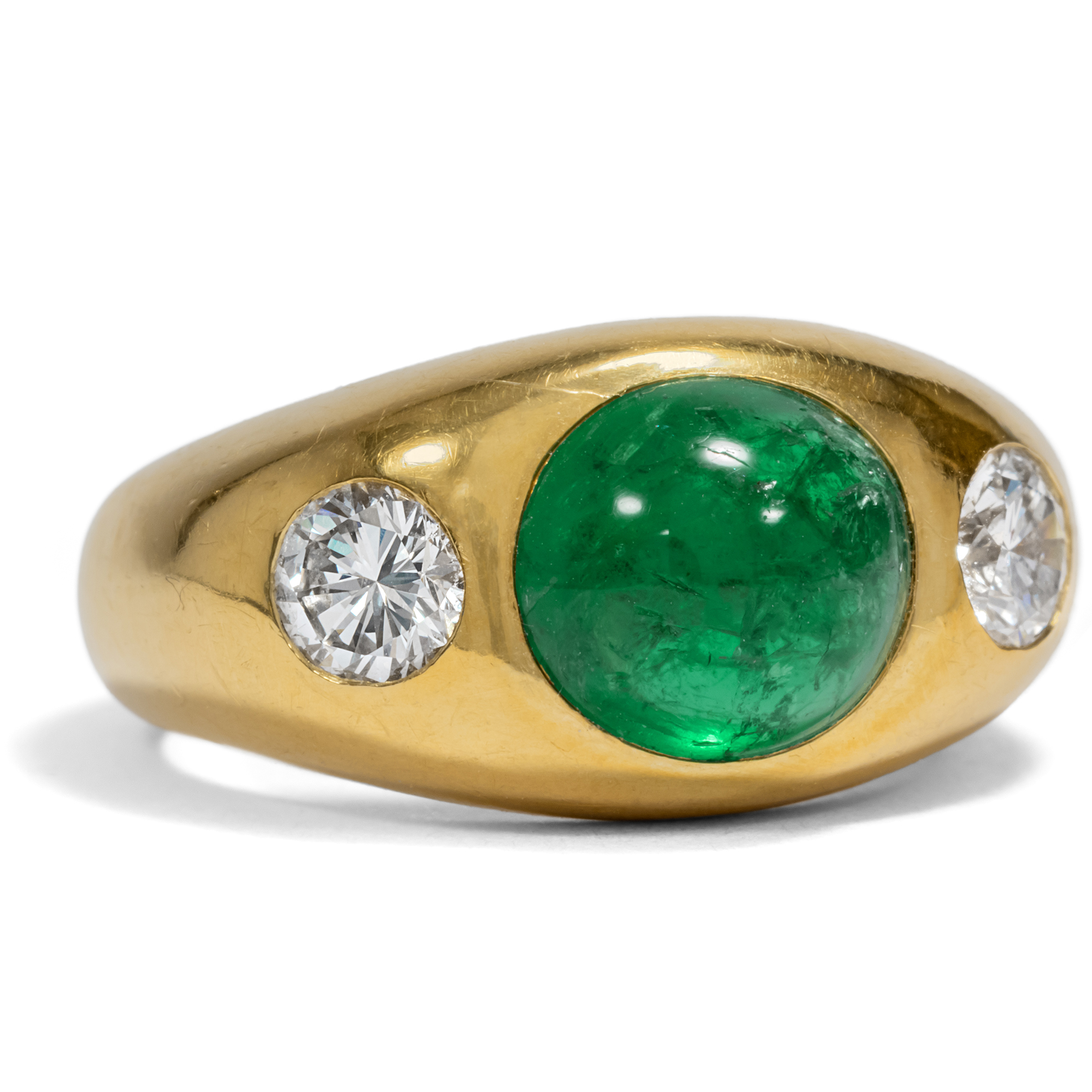 Rainforest Green & Star White • Vintage Band Ring With Emerald & Diamonds  In Yellow Gold, 1990s • Hofer Antikschmuck