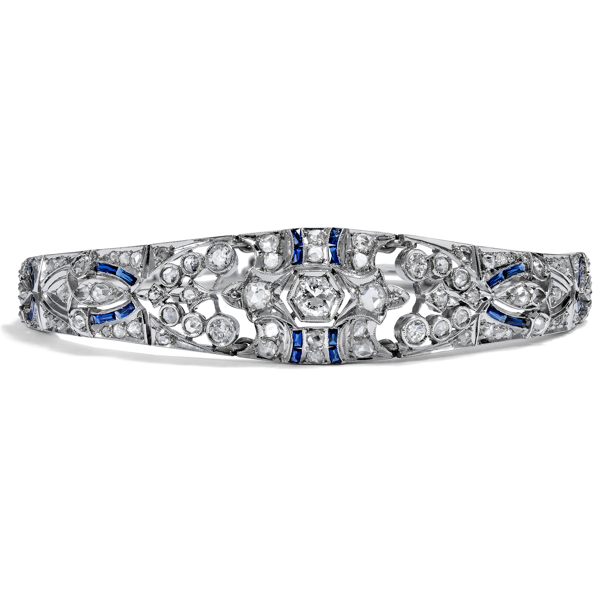 Elegantes Armband der Belle Époque mit Diamanten in Silber, um 1915