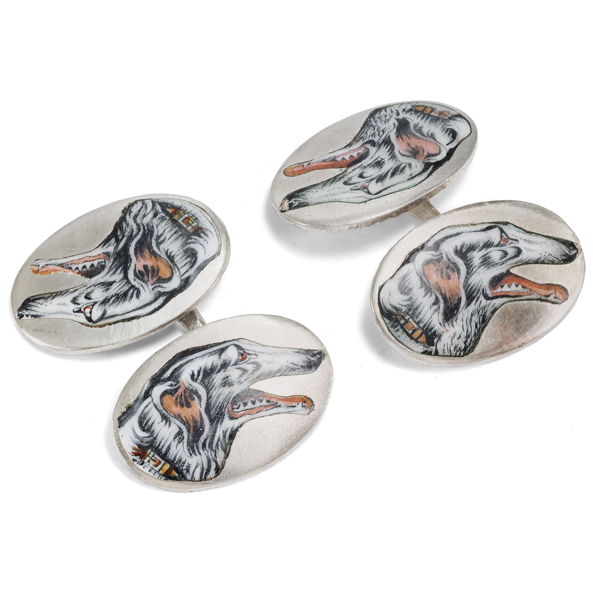 Victorian Novelty Cufflinks with Enameled Borzoi Dogs, c. 1900