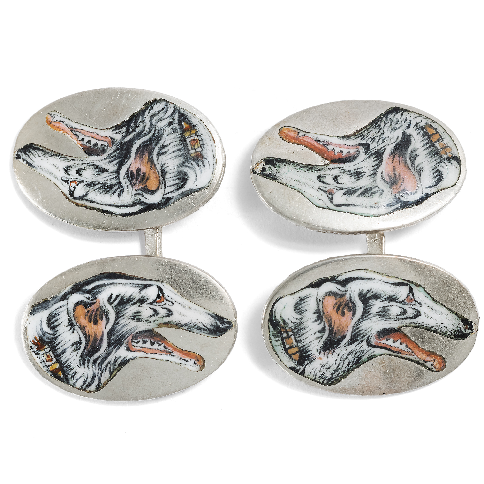 Victorian Novelty Cufflinks with Enameled Borzoi Dogs, c. 1900