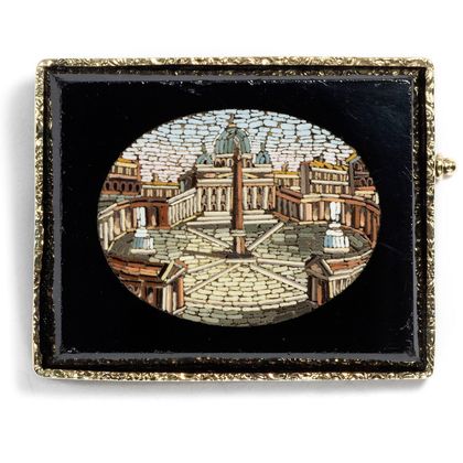 Feine Mikromosaik-Brosche aus Rom, um 1840 Feine Mikromosaik-Brosche aus Rom, um 1840