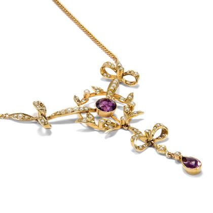 Anmutiges Amethyst & Naturperlen Collier aus dem England der Jahre um 1900 Anmutiges Amethyst & Naturperlen Collier aus dem England der Jahre um 1900