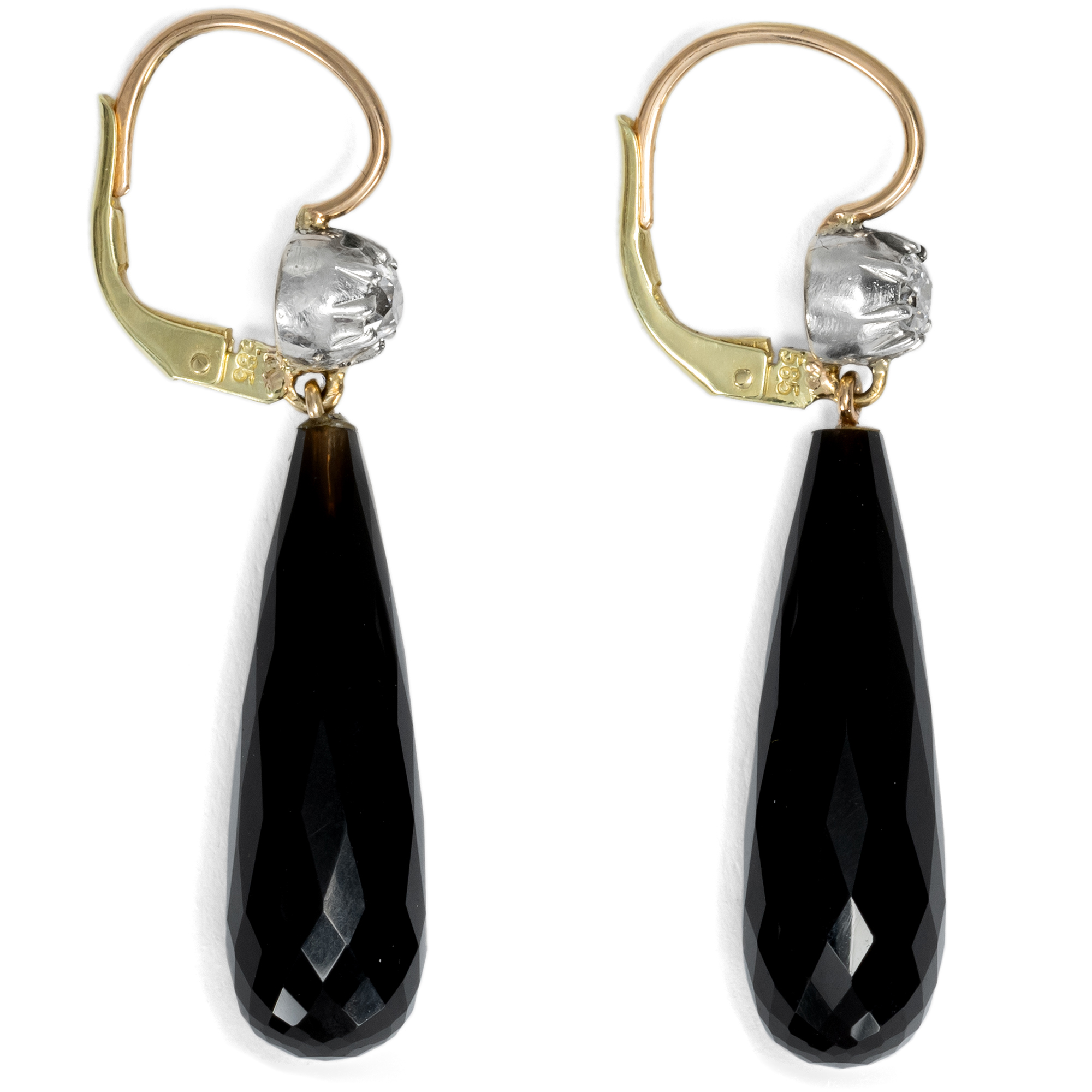 Earrings With Onyx & Antique Diamonds From Our Workshop