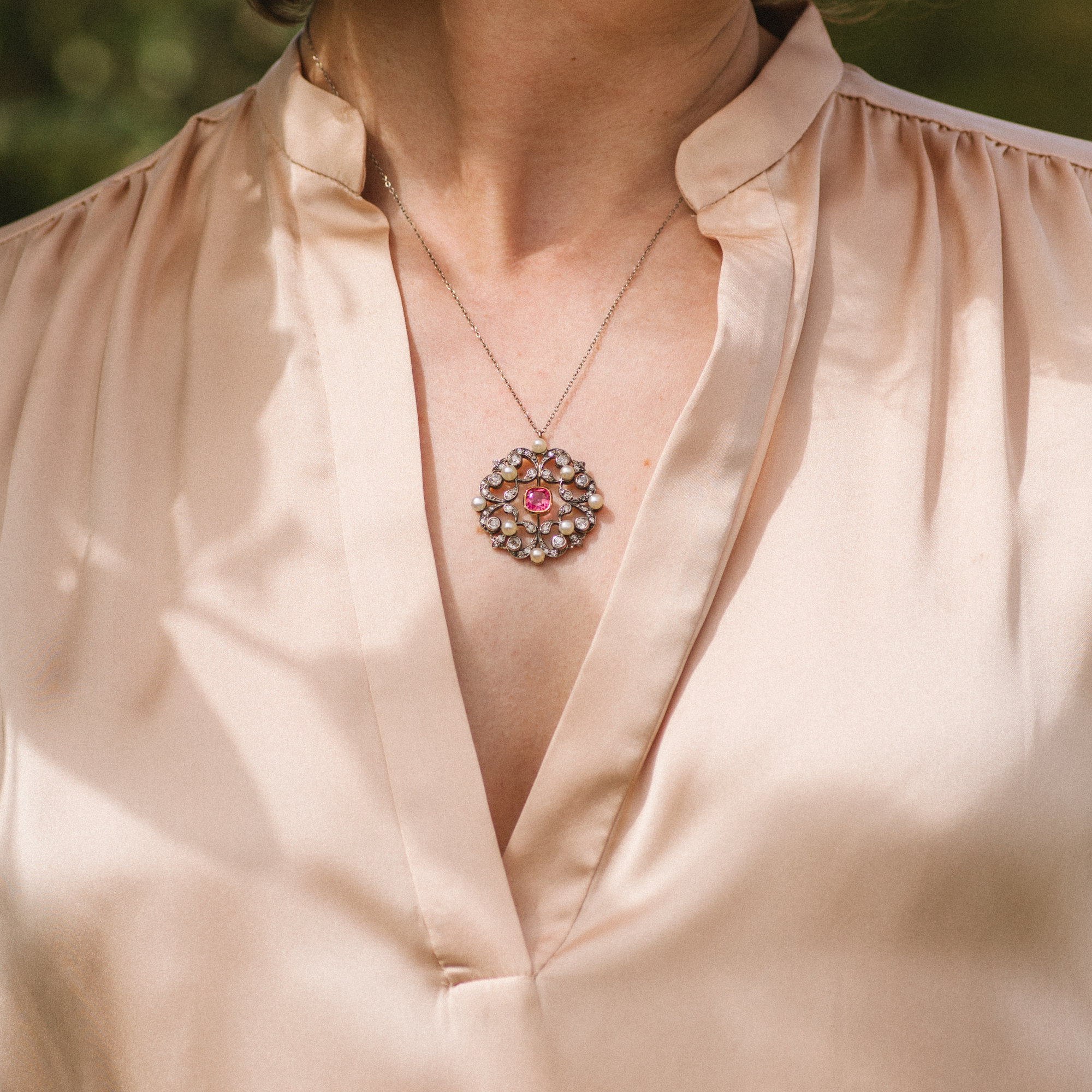 Large Spinel, Diamond & Natural Pearl Pendant of the Belle Époque, ca. 1890