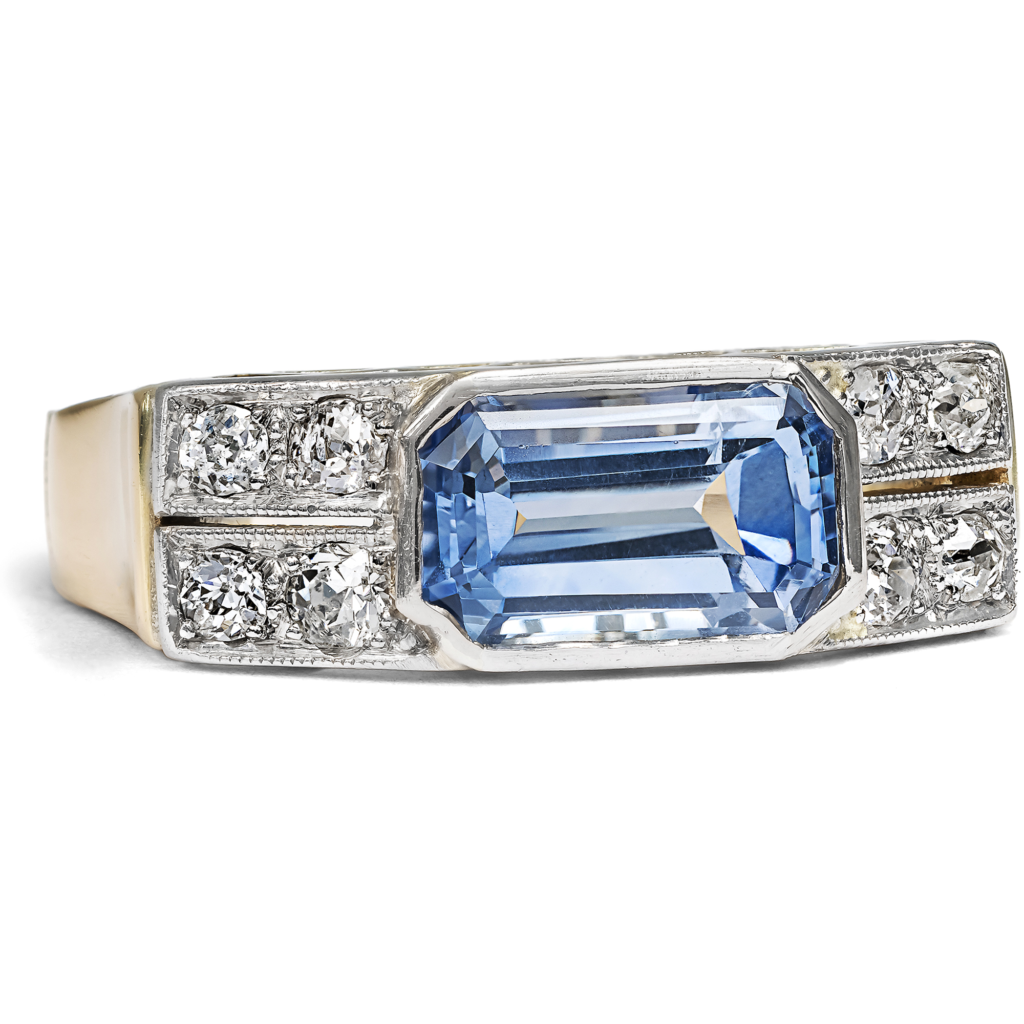 Eleganter Ring des späten Art Déco mit Saphir & Diamanten, um 1930 Eleganter Ring des späten Art Déco mit Saphir & Diamanten, um 1930