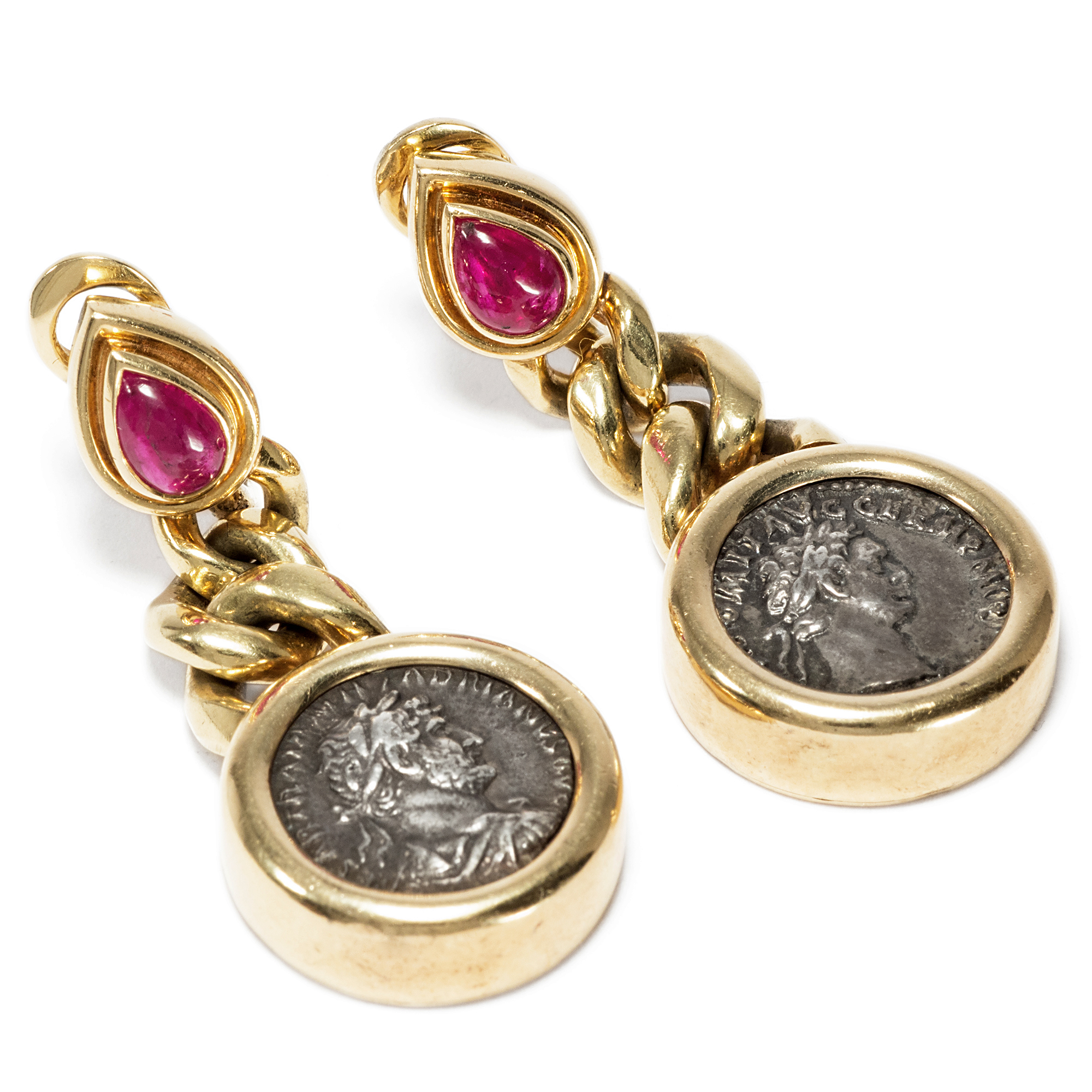 Gorgeous vintage earclips by Bulgari with antique roman coins, around 1990