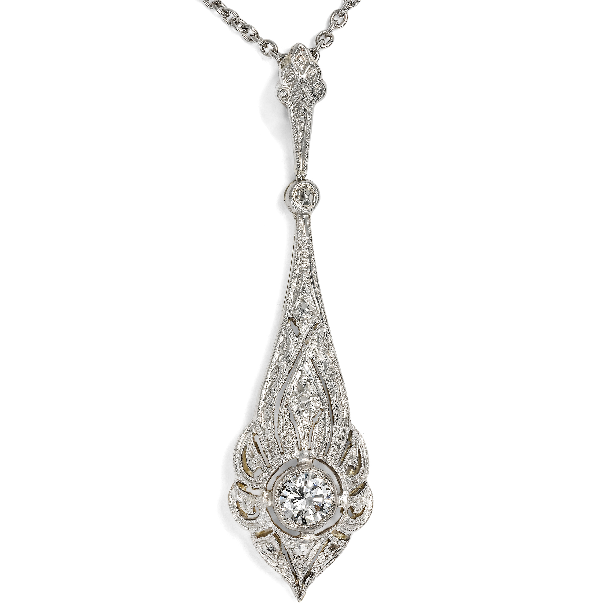 Antique Art DécoPendant with Diamond in Platinum & Gold, c. 1930 Antique Art DécoPendant with Diamond in Platinum & Gold, c. 1930