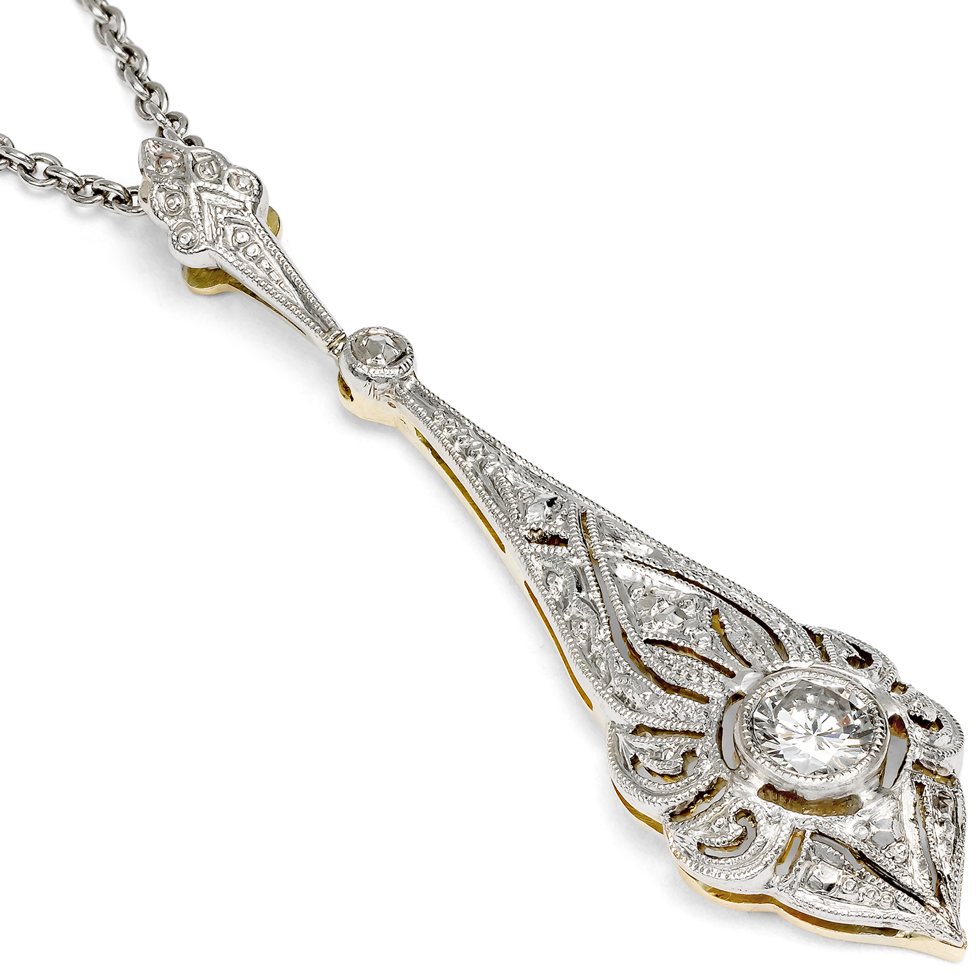Antique Art DécoPendant with Diamond in Platinum & Gold, c. 1930 Antique Art DécoPendant with Diamond in Platinum & Gold, c. 1930