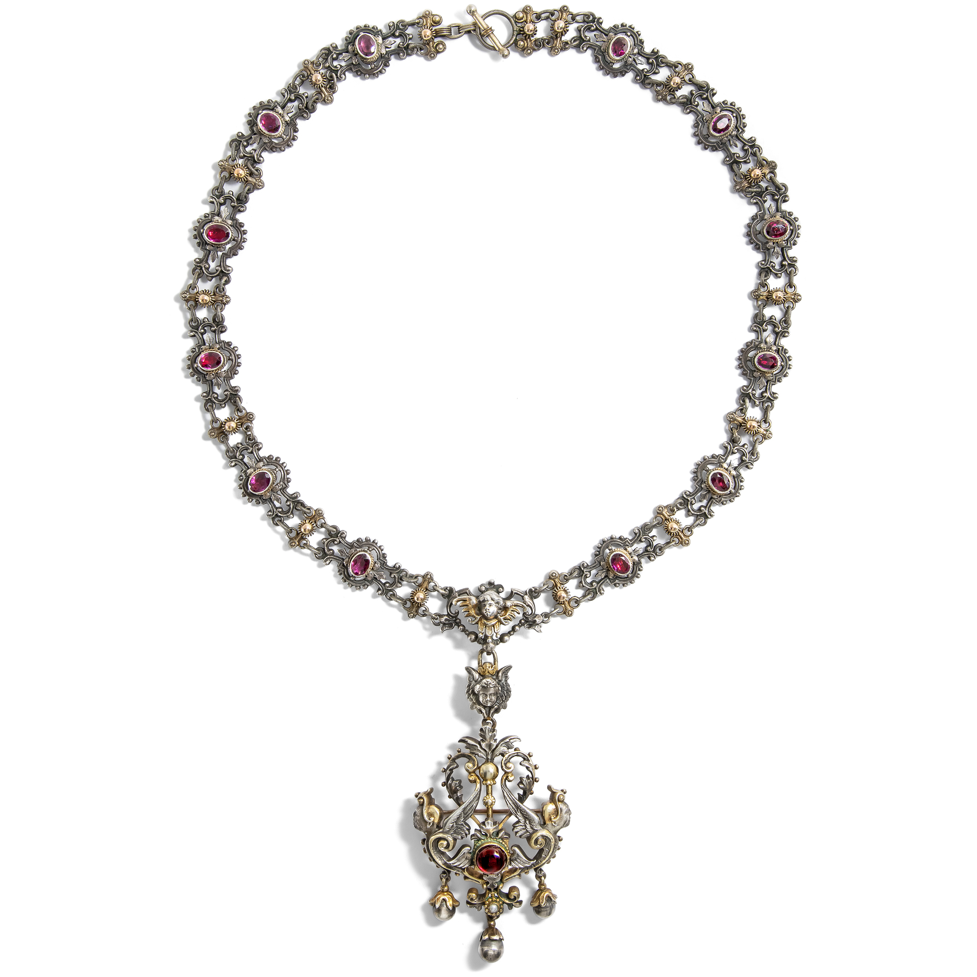 Resplendent Necklace with Garnets in Silver, German, c. 1880