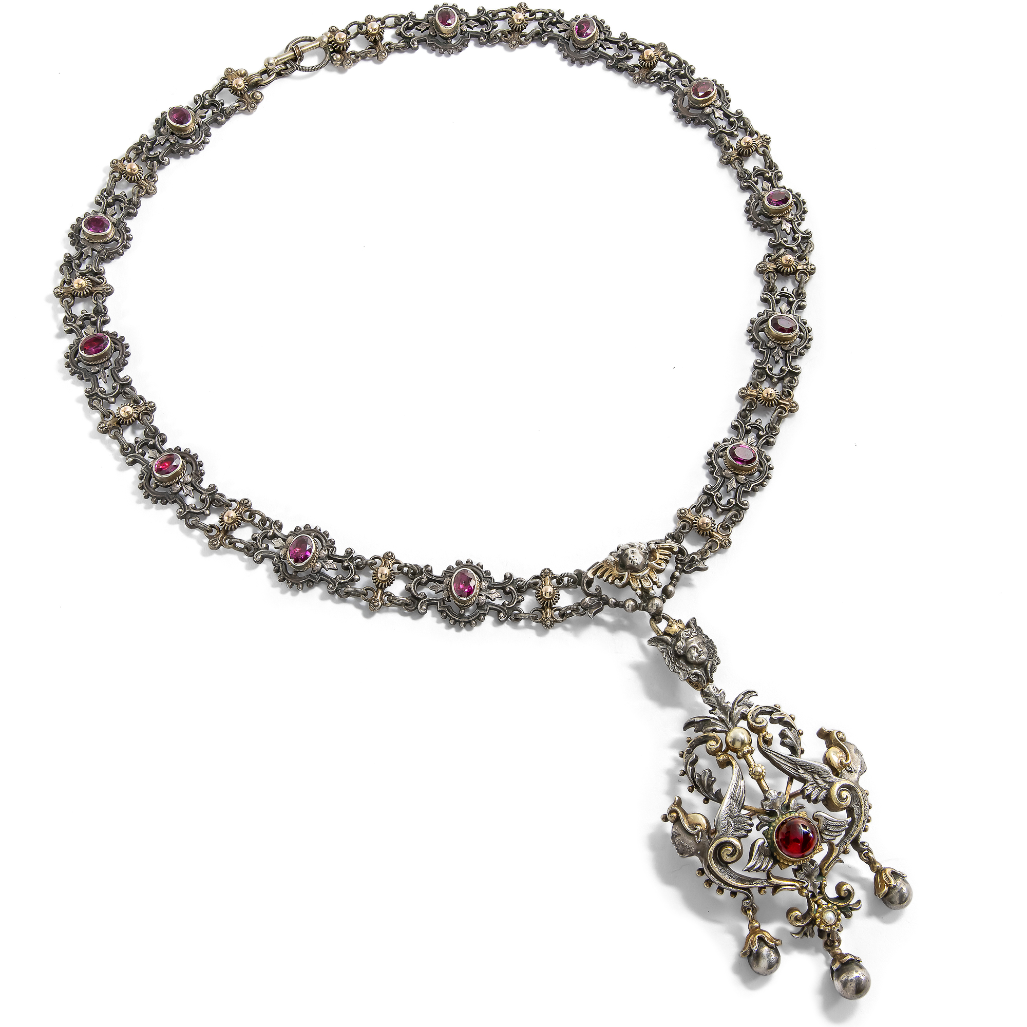 Resplendent Necklace with Garnets in Silver, German, c. 1880