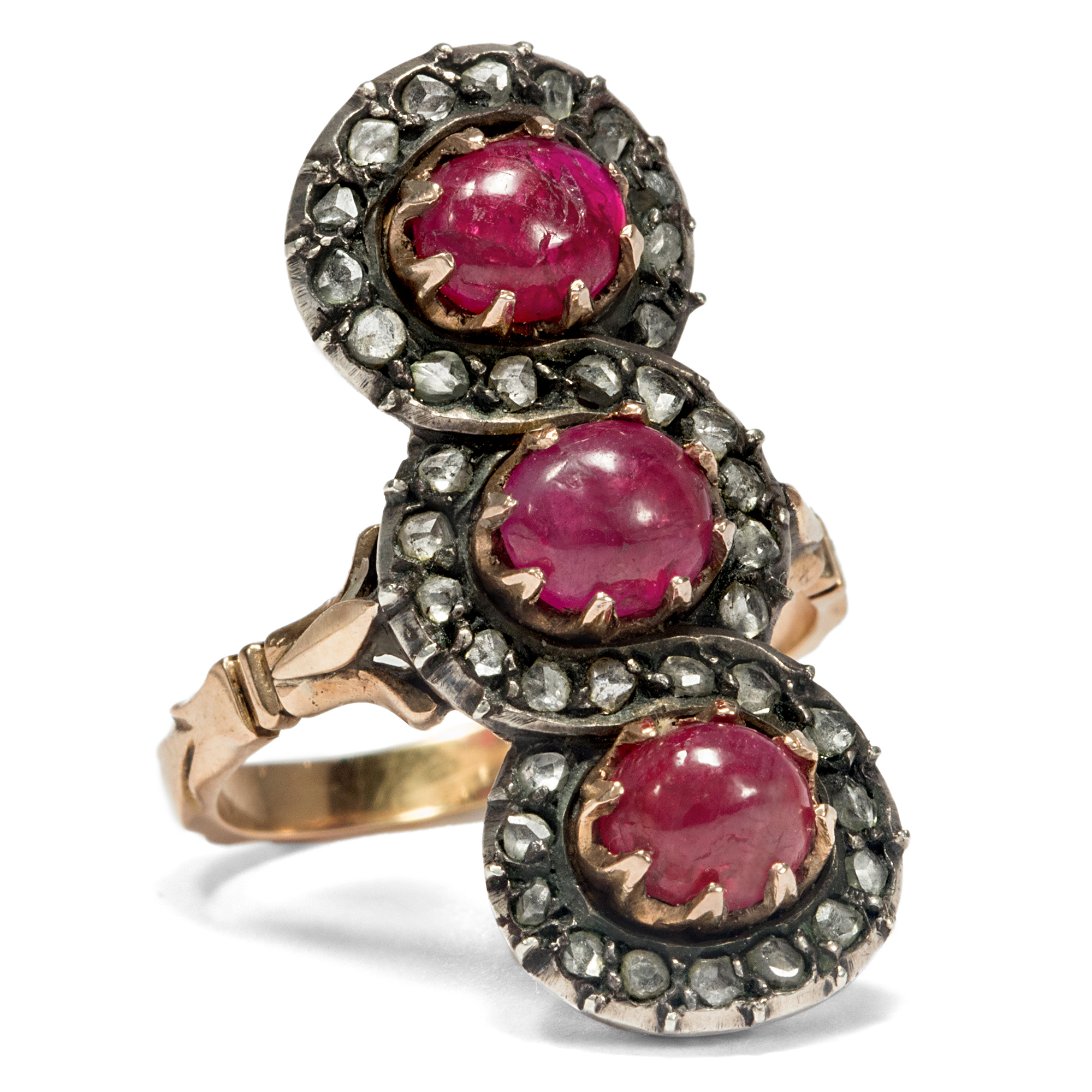 Infinite Love Large Vintage Ruby Diamond Gold Ring In Historical Shape 1970s Hofer Antikschmuck