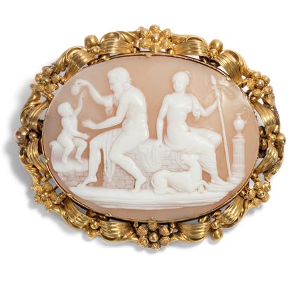 Erstklassige Muschel-Kamee: Ariadne & Bacchus in Gold, Italien um 1830 Erstklassige Muschel-Kamee: Ariadne & Bacchus in Gold, Italien um 1830