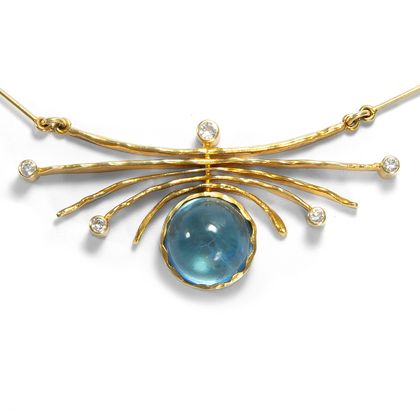 Vintage Diamant-, Aquamarin & Gold Collier vom Künstlergoldschmied, 1980er Jahre Vintage Diamant-, Aquamarin & Gold Collier vom Künstlergoldschmied, 1980er Jahre