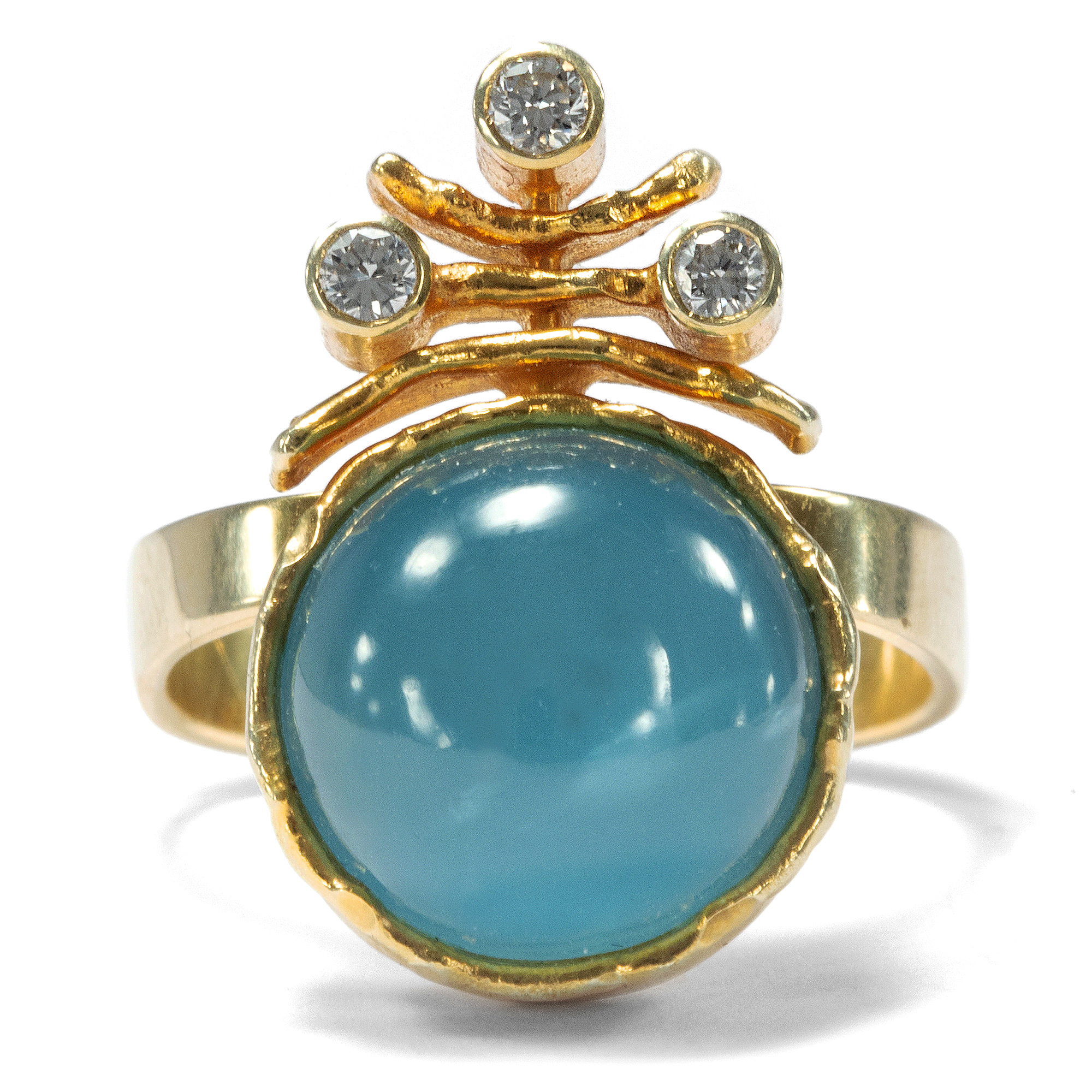 Vintage Aquamarine Ring with Diamonds made by an Artist Goldsmith, 1980s Vintage Aquamarine Ring with Diamonds made by an Artist Goldsmith, 1980s