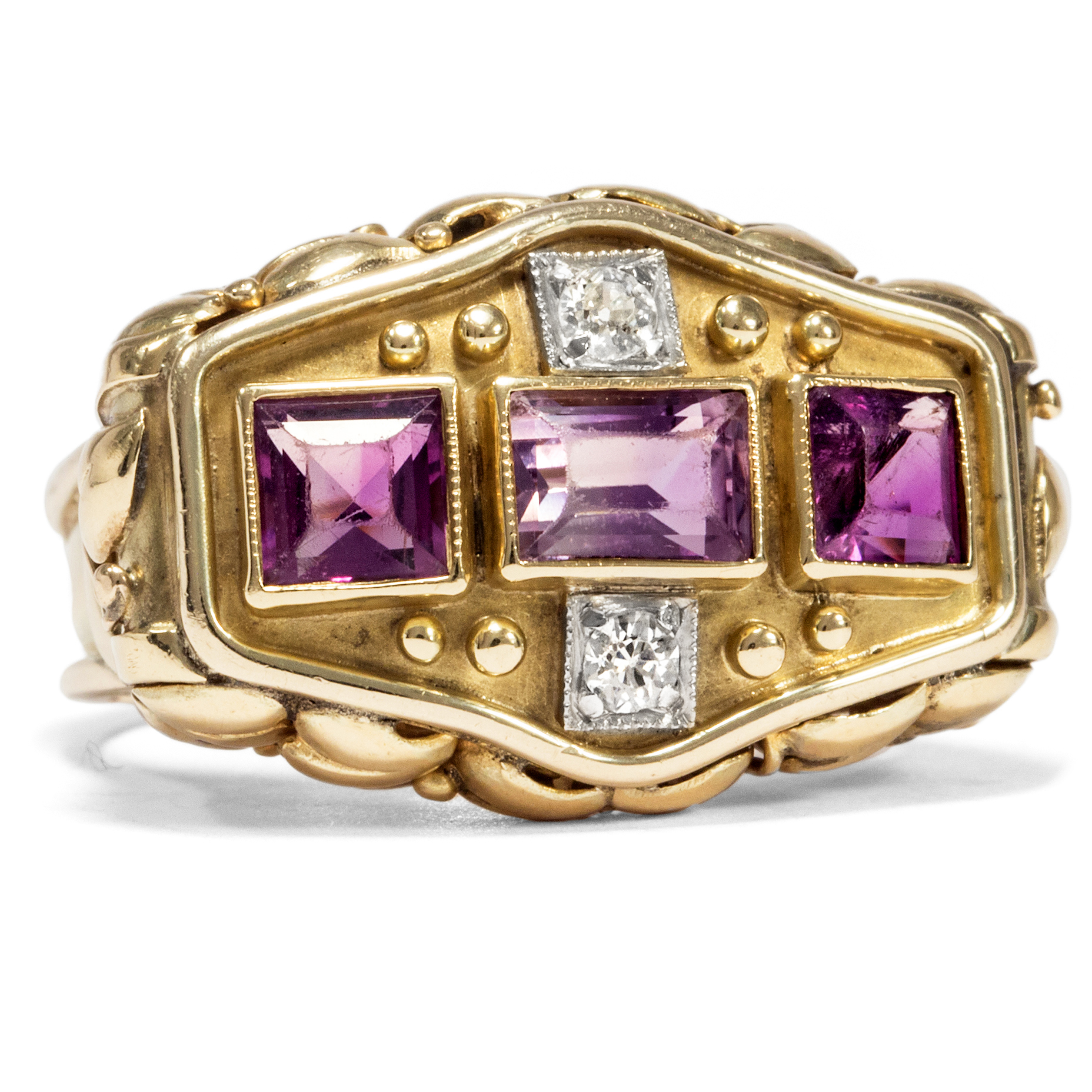 Vintage Ring im „Retro Style“ mit Amethysten & Diamanten in Gold, um 1935