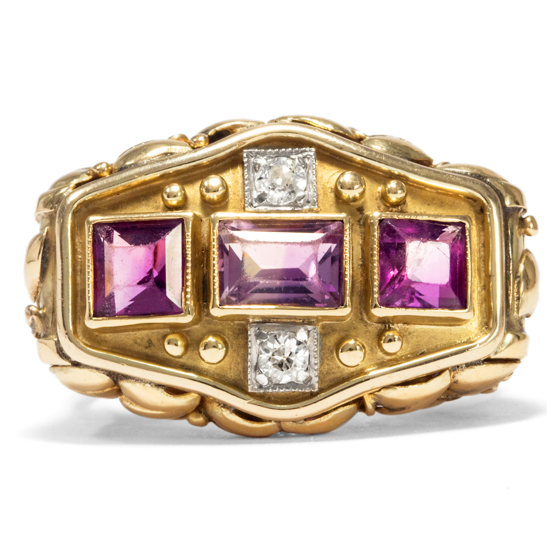 Vintage Ring im „Retro Style“ mit Amethysten & Diamanten in Gold, um 1935