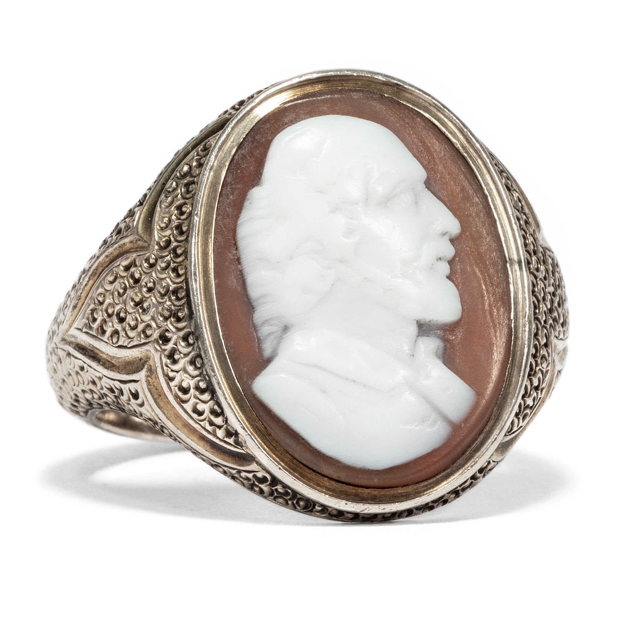 Viktorianischer Ring mit Muschelgemme Shakespeares, 1860er Jahre