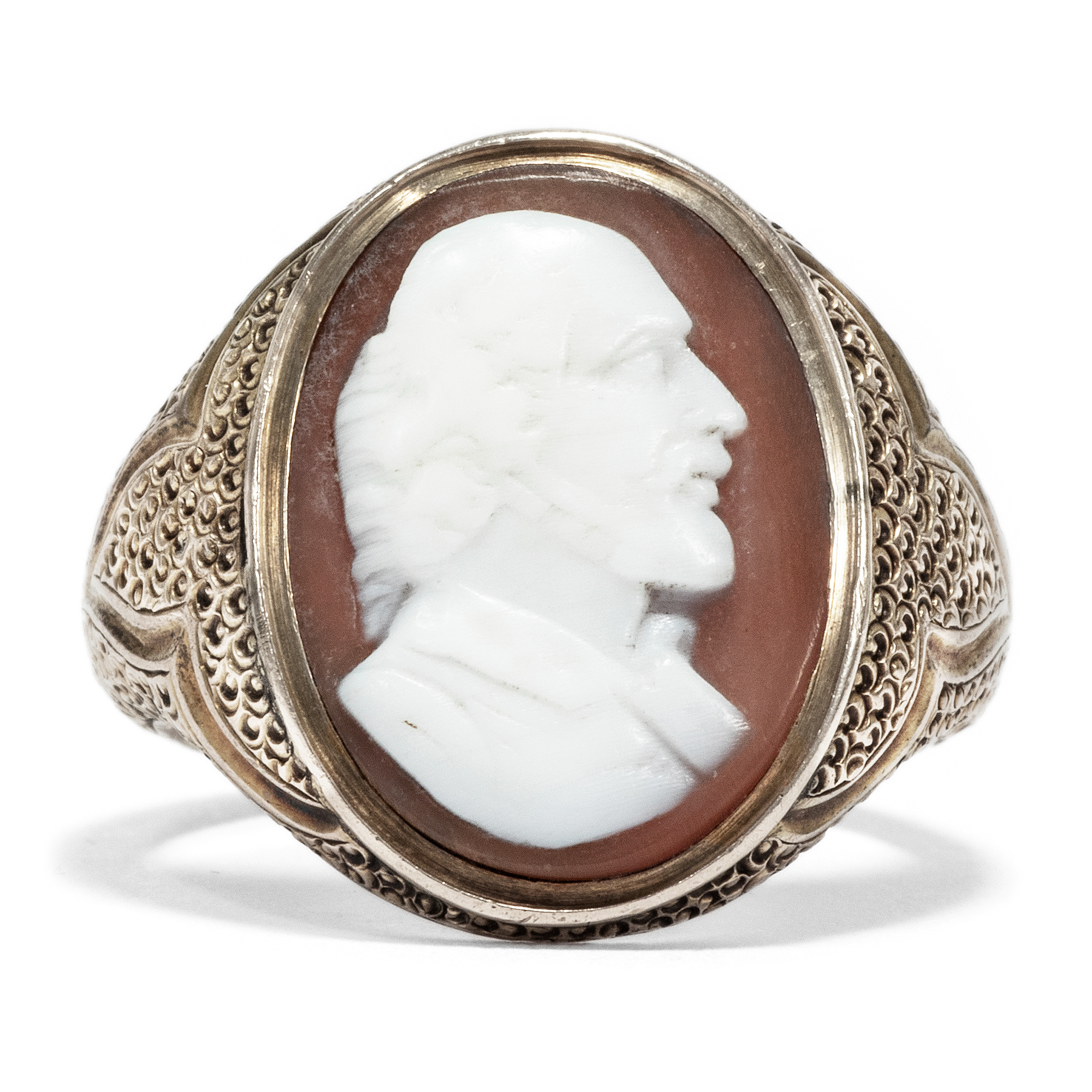 Viktorianischer Ring mit Muschelgemme Shakespeares, 1860er Jahre