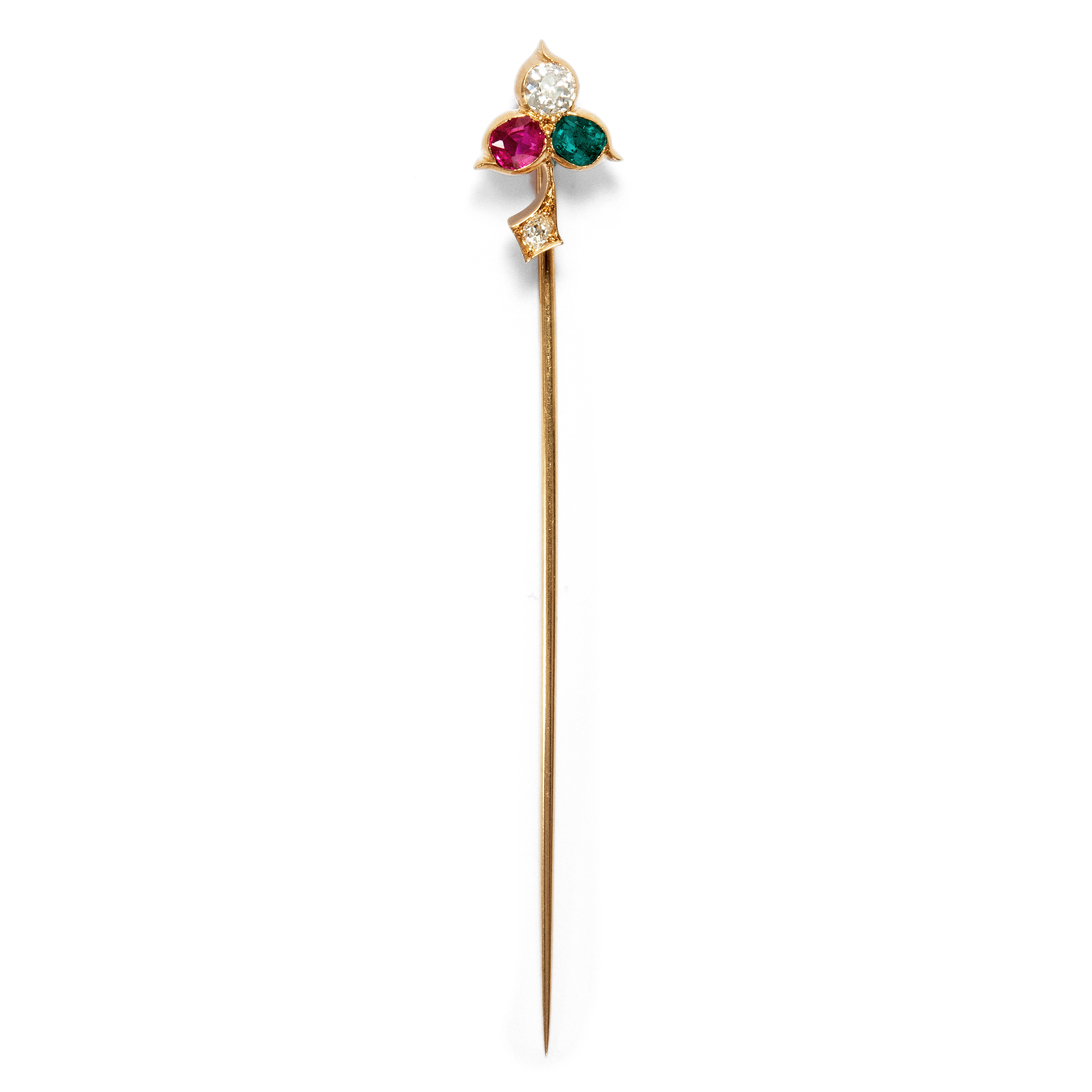 Antique Needle With Ruby From Burma, Emerald From Colombia & Diamonds, Circa 1900