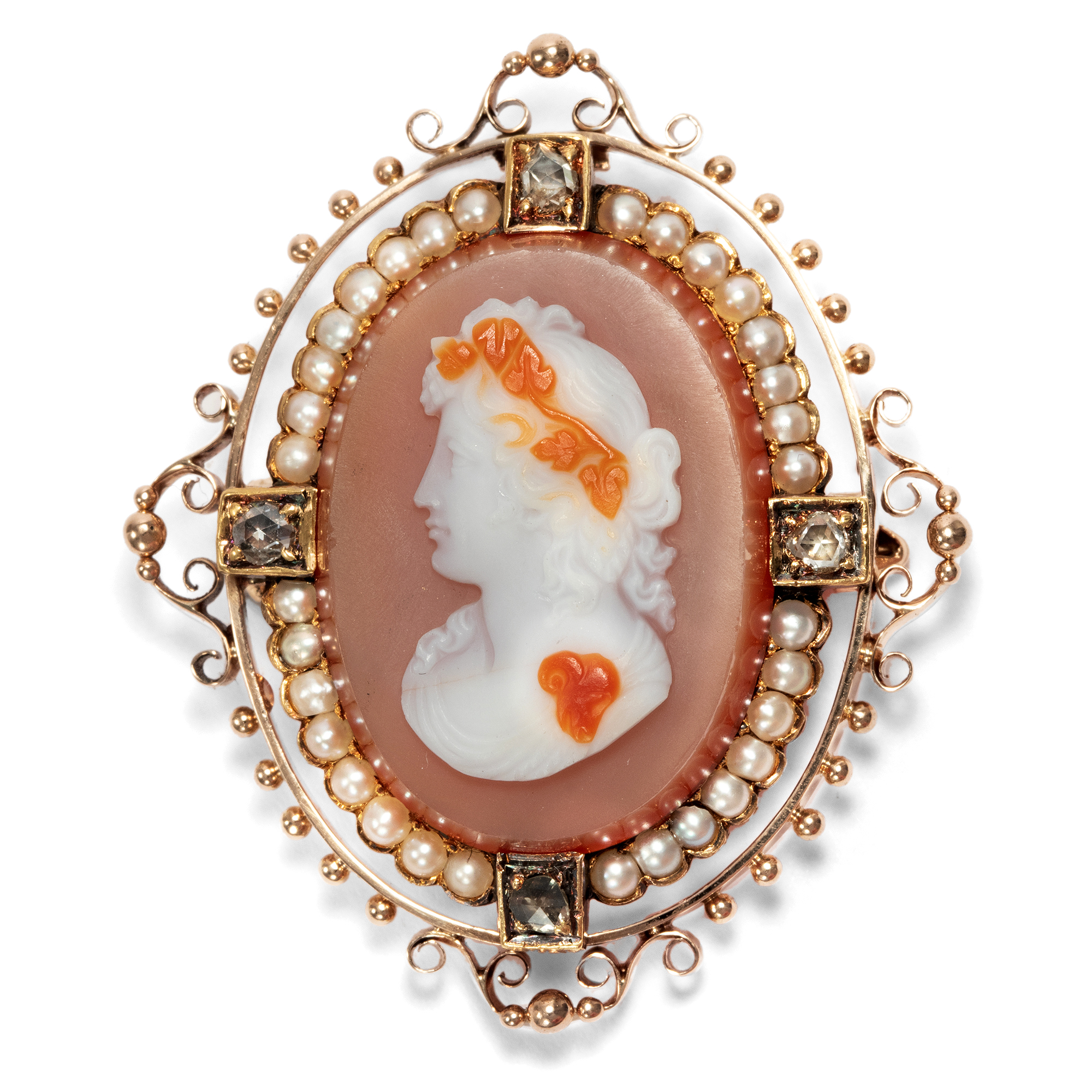 Magnificent layered agate Cameo as Brooch & Pendant, Historism ca. 1875