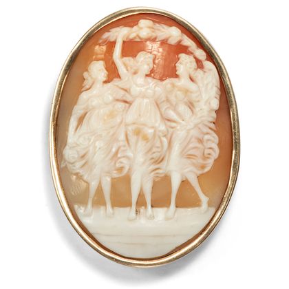 Antike Muschelgemme in Gold nach Antonio Canova, Italien & Prag, um 1925 Antike Muschelgemme in Gold nach Antonio Canova, Italien & Prag, um 1925