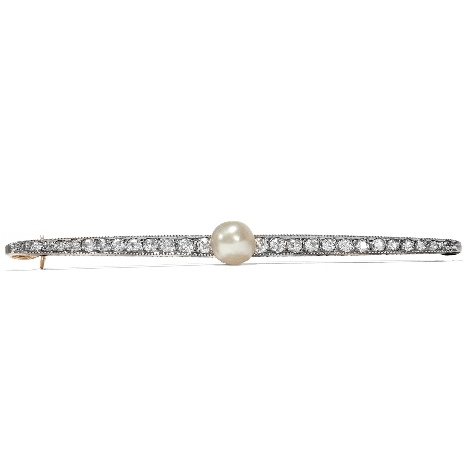 Exquisite Stabnadel mit Naturperle & Diamanten, Paris um 1910 Exquisite Stabnadel mit Naturperle & Diamanten, Paris um 1910