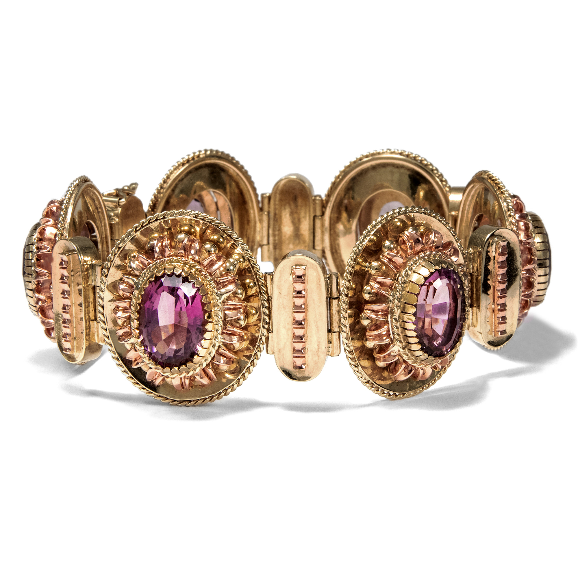 Splendid amethyst & gold Art Deco bracelet from Vienna, ca. 1935