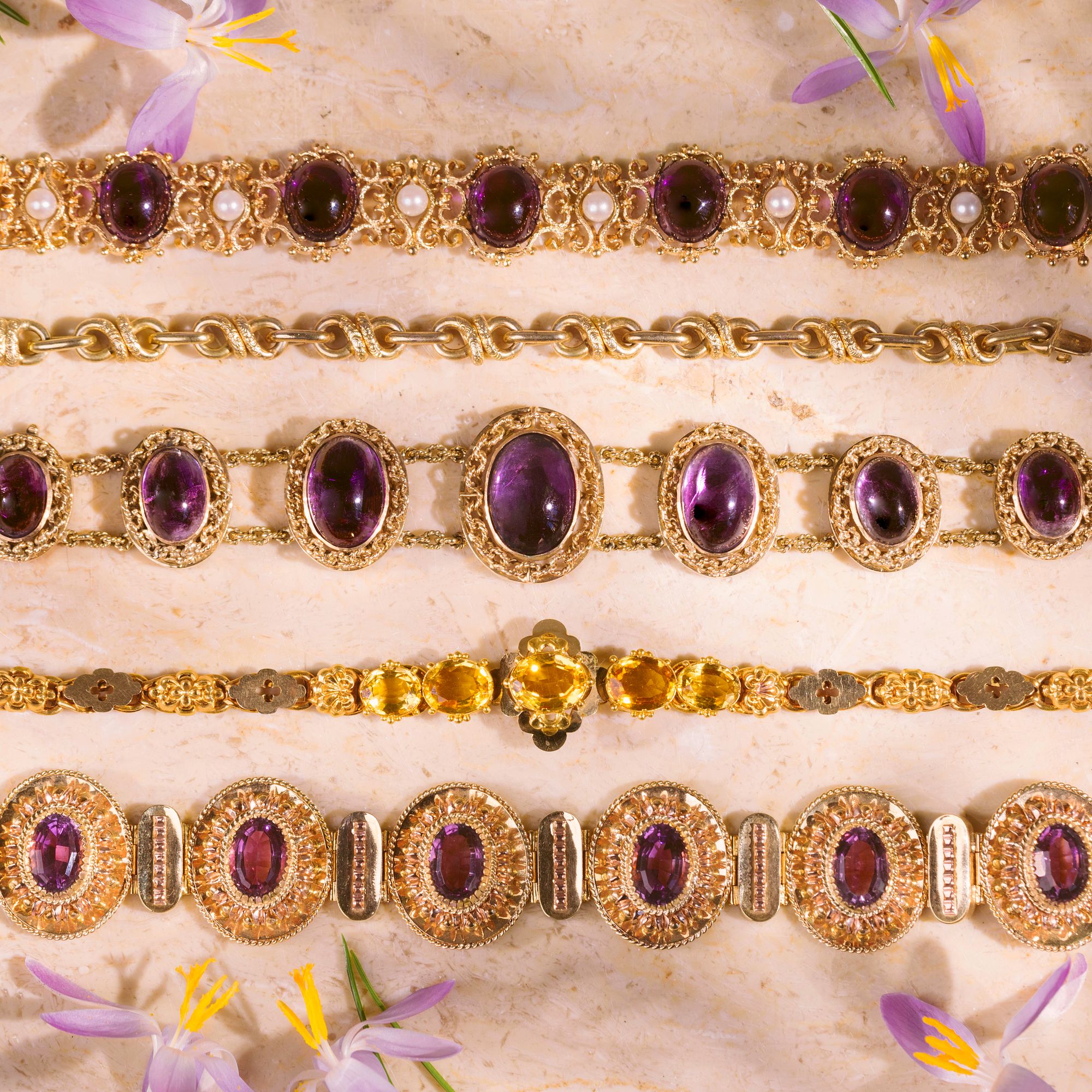 Prachtvolles Amethyst- & Gold-Armband des Art Déco aus Wien, um 1935