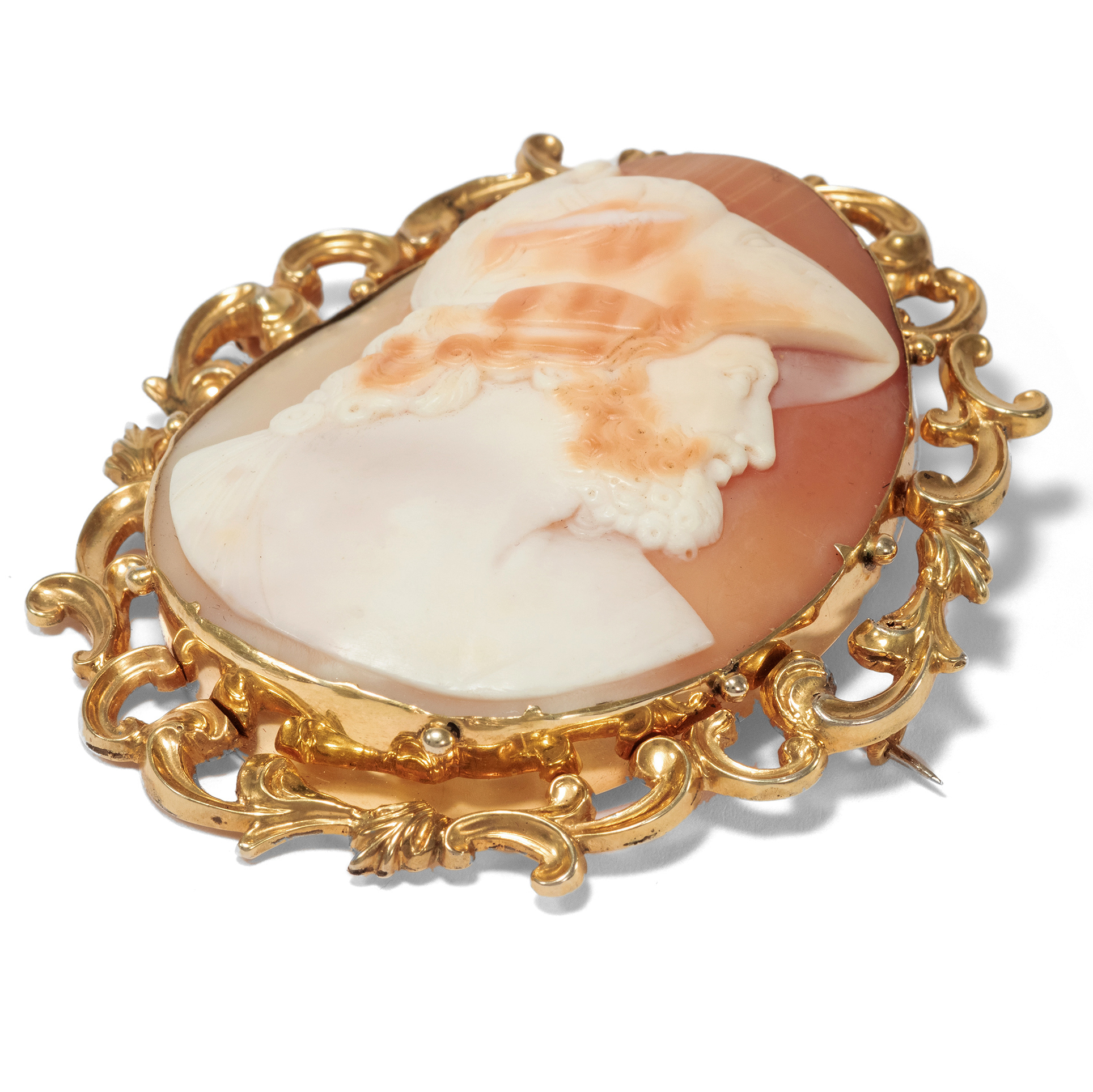Antique shell cameo of Menelaos after Greek model in gold setting, around 1845