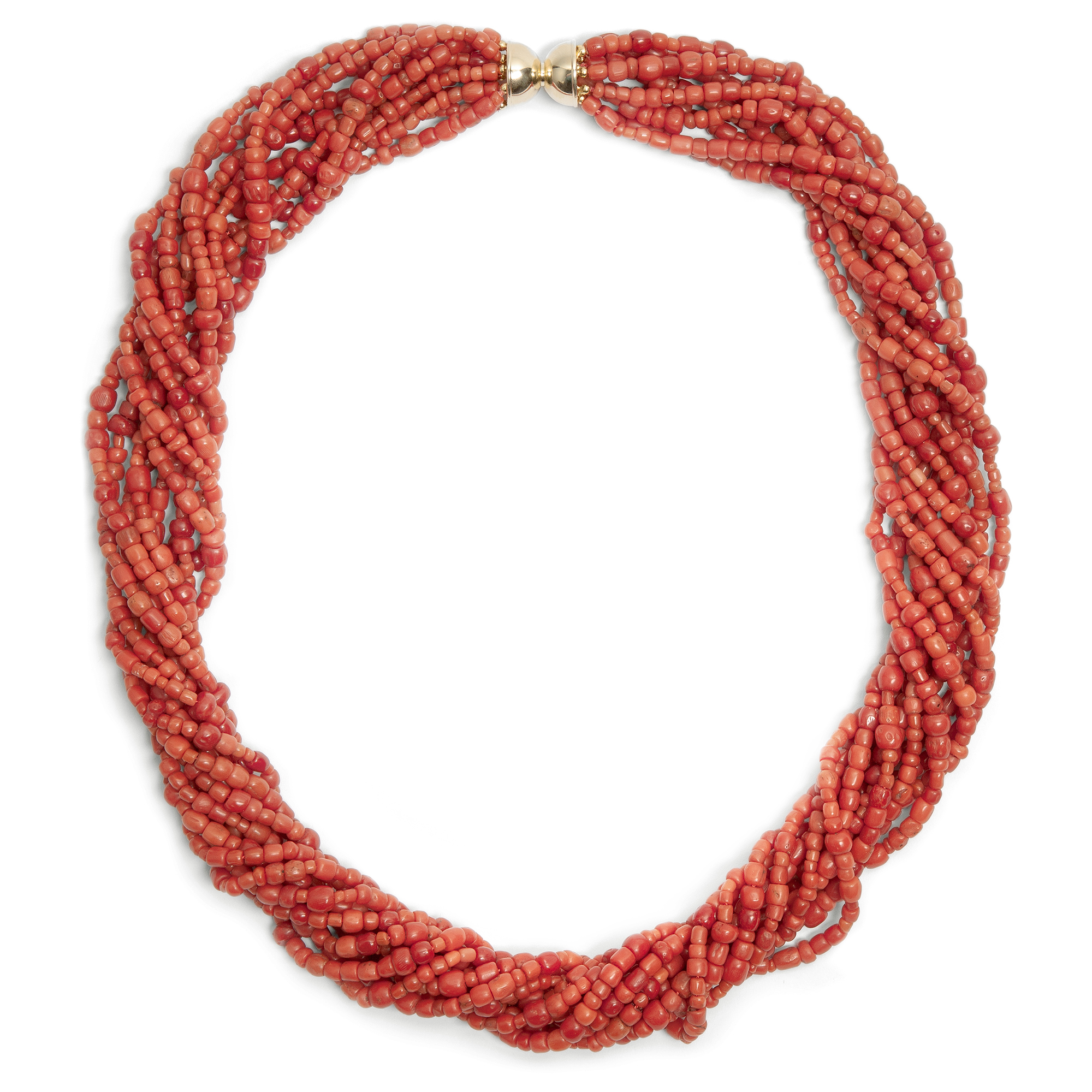 Impressive, large necklace of antique coral in torsade form, ca. 1890/2019