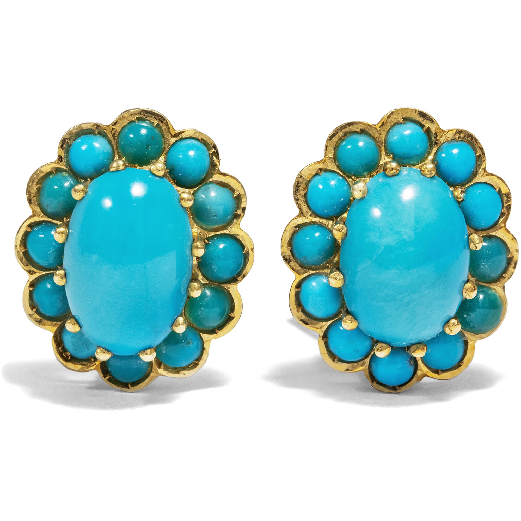 Colourful Vintage Clip-On Earrings with Turquoises in Gold, circa 1960