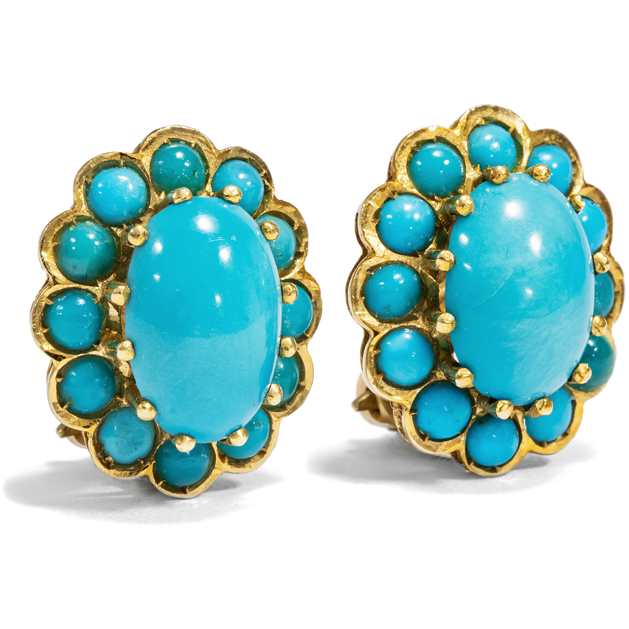 Colourful Vintage Clip-On Earrings with Turquoises in Gold, circa 1960