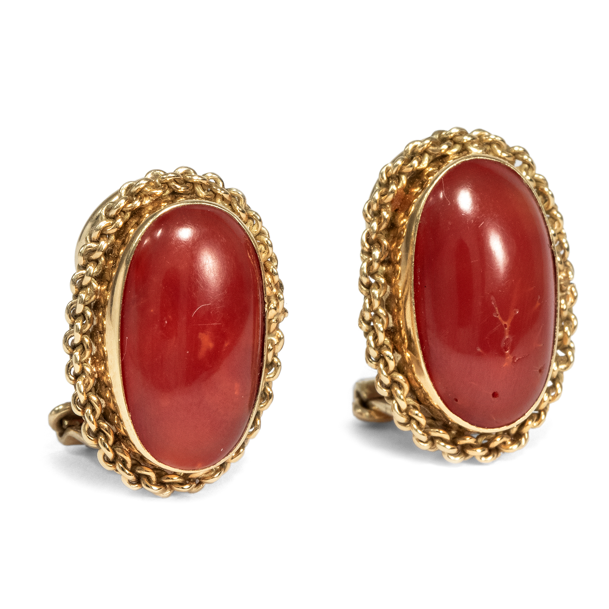 Vintage Coral & Gold Ear Clips From Naples, 1970s Vintage Coral & Gold Ear Clips From Naples, 1970s