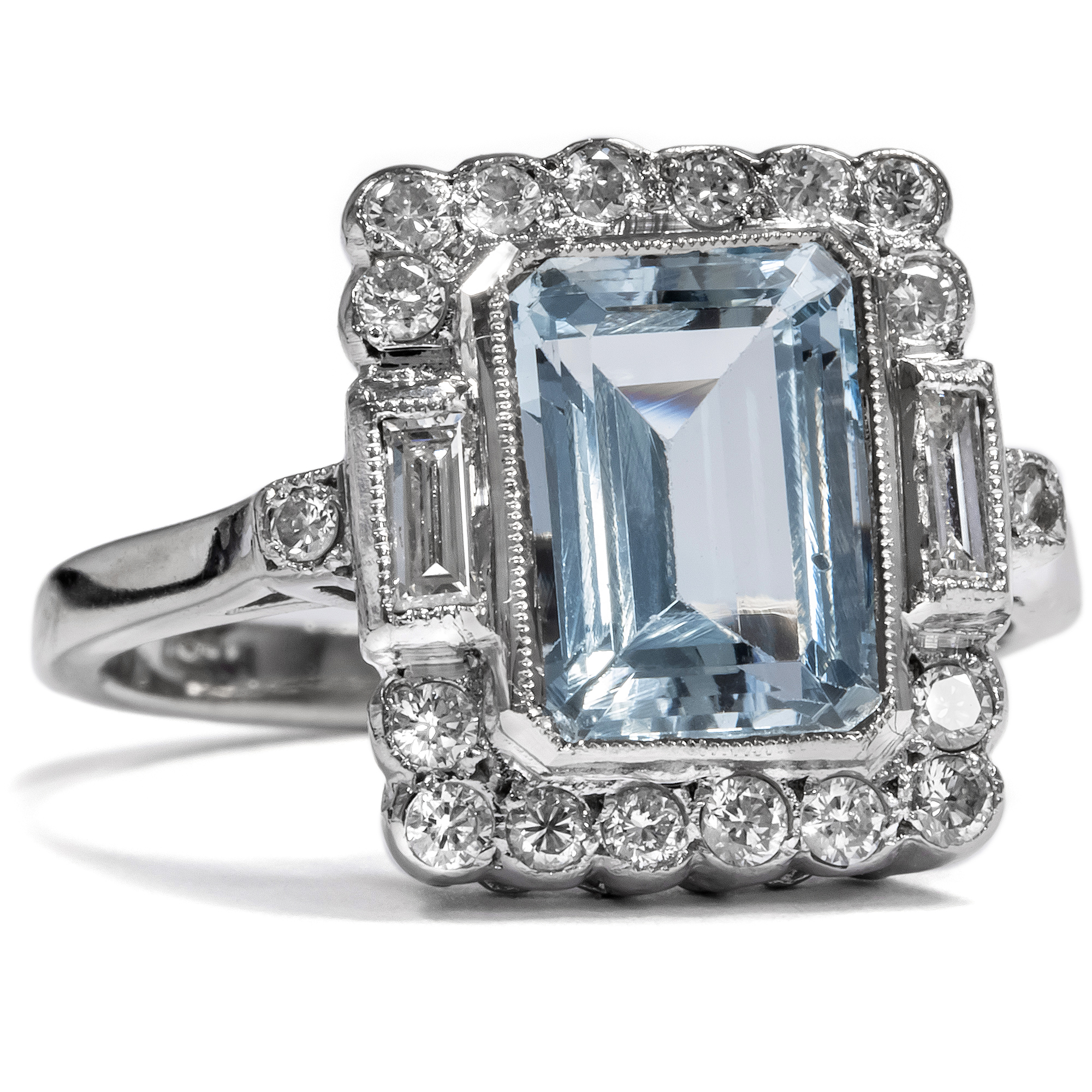 Vintage Aquamarine Ring With Diamonds In White Gold, Circa 2020