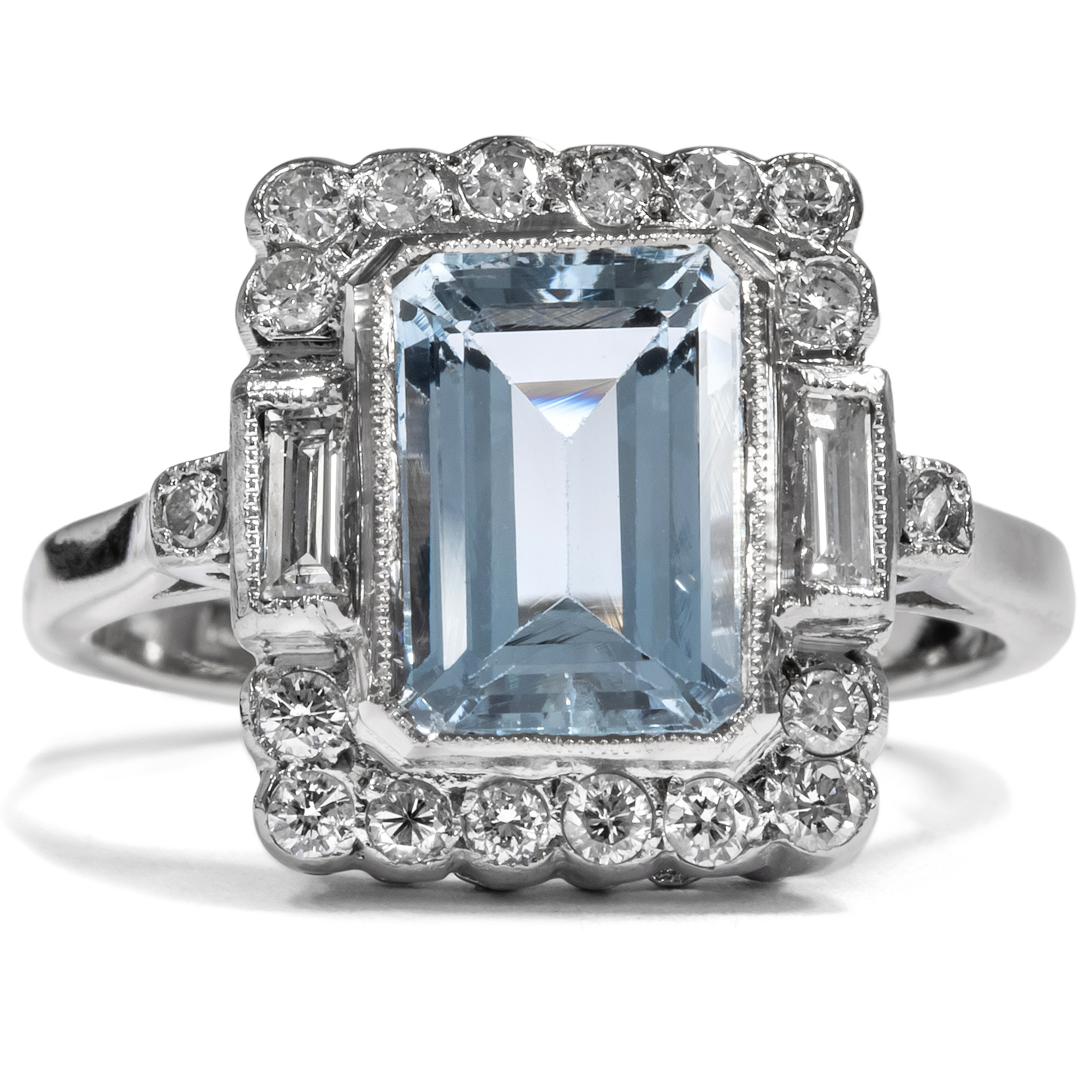 Vintage Aquamarine Ring With Diamonds In White Gold, Circa 2020