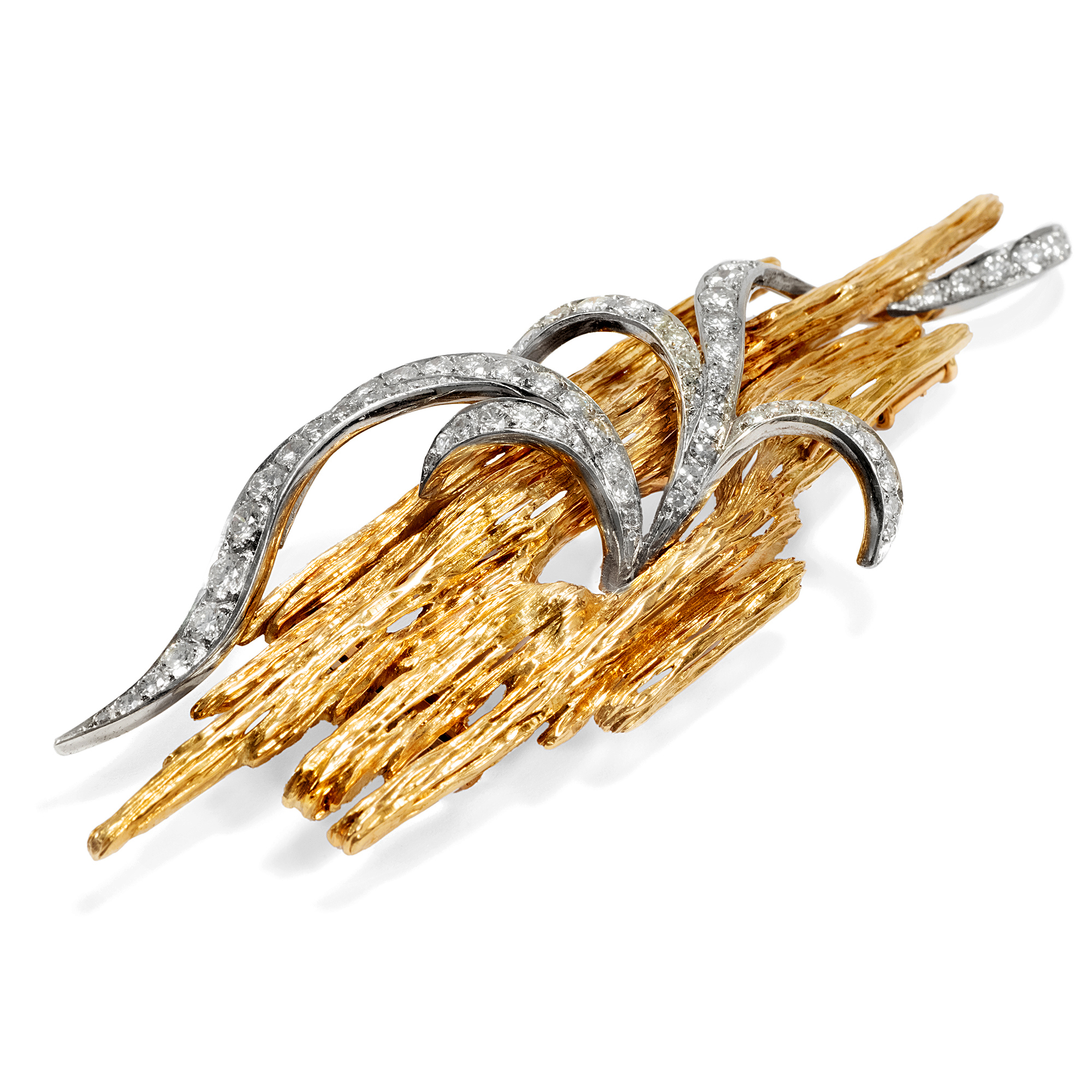 Magnificent diamond brooch in gold by Marianne Ostier, New York ca. 1960