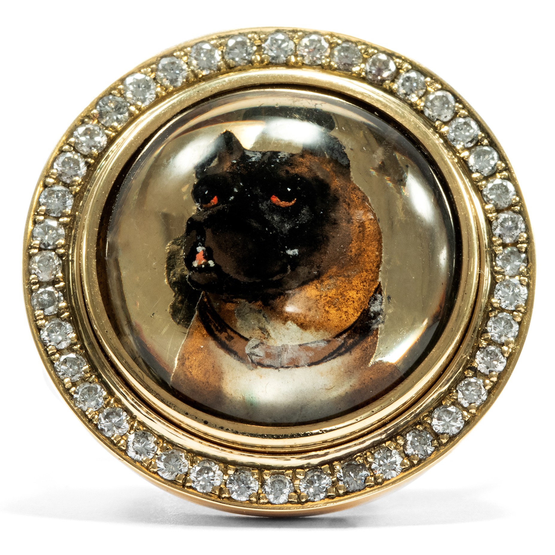 Victorian Essex Crystal with Brabant Bull Bite in Modern Diamond Ring