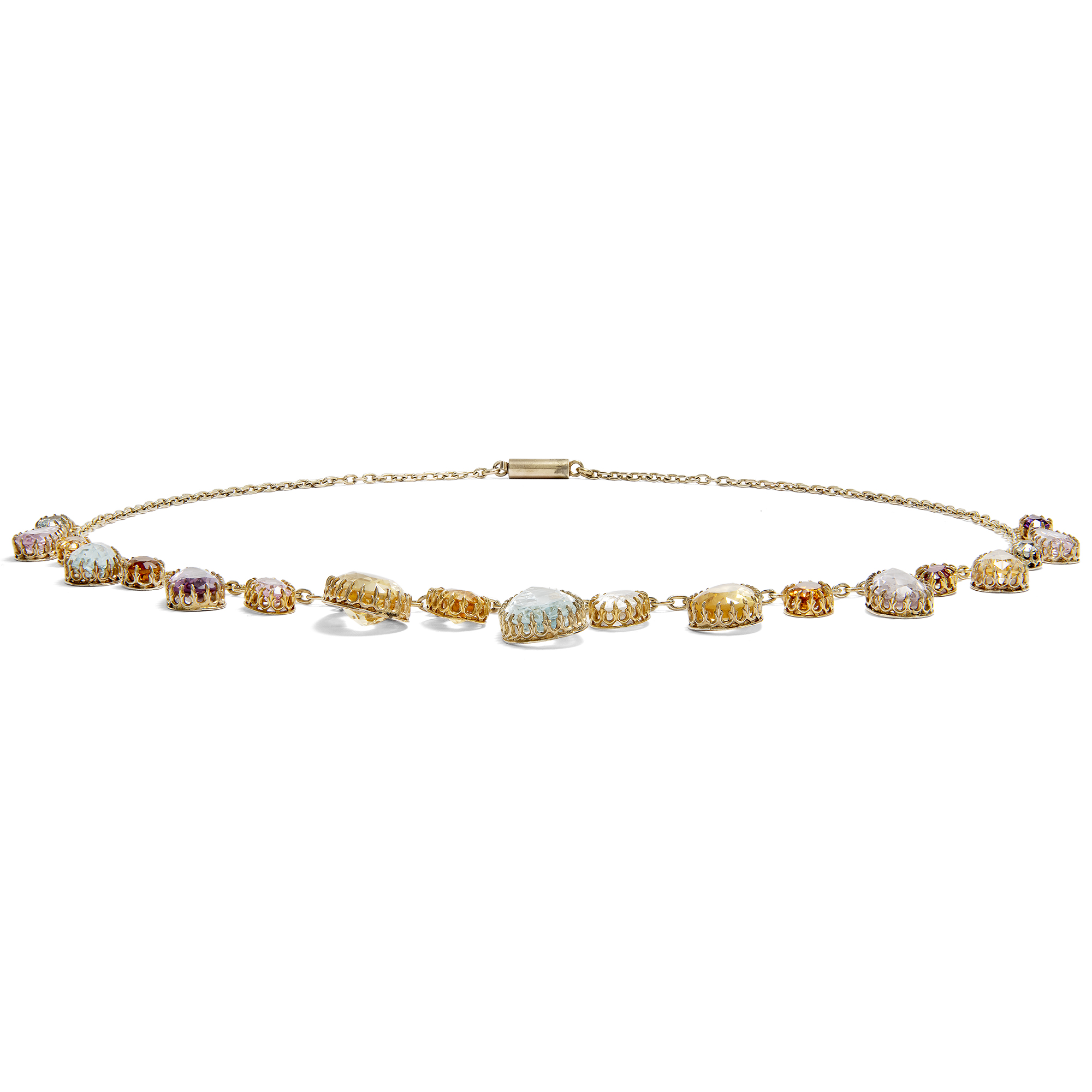 Antikes Harlekin-Collier mit pastellfarbenen Farbsteinen in Gold, um 1905 Antikes Harlekin-Collier mit pastellfarbenen Farbsteinen in Gold, um 1905