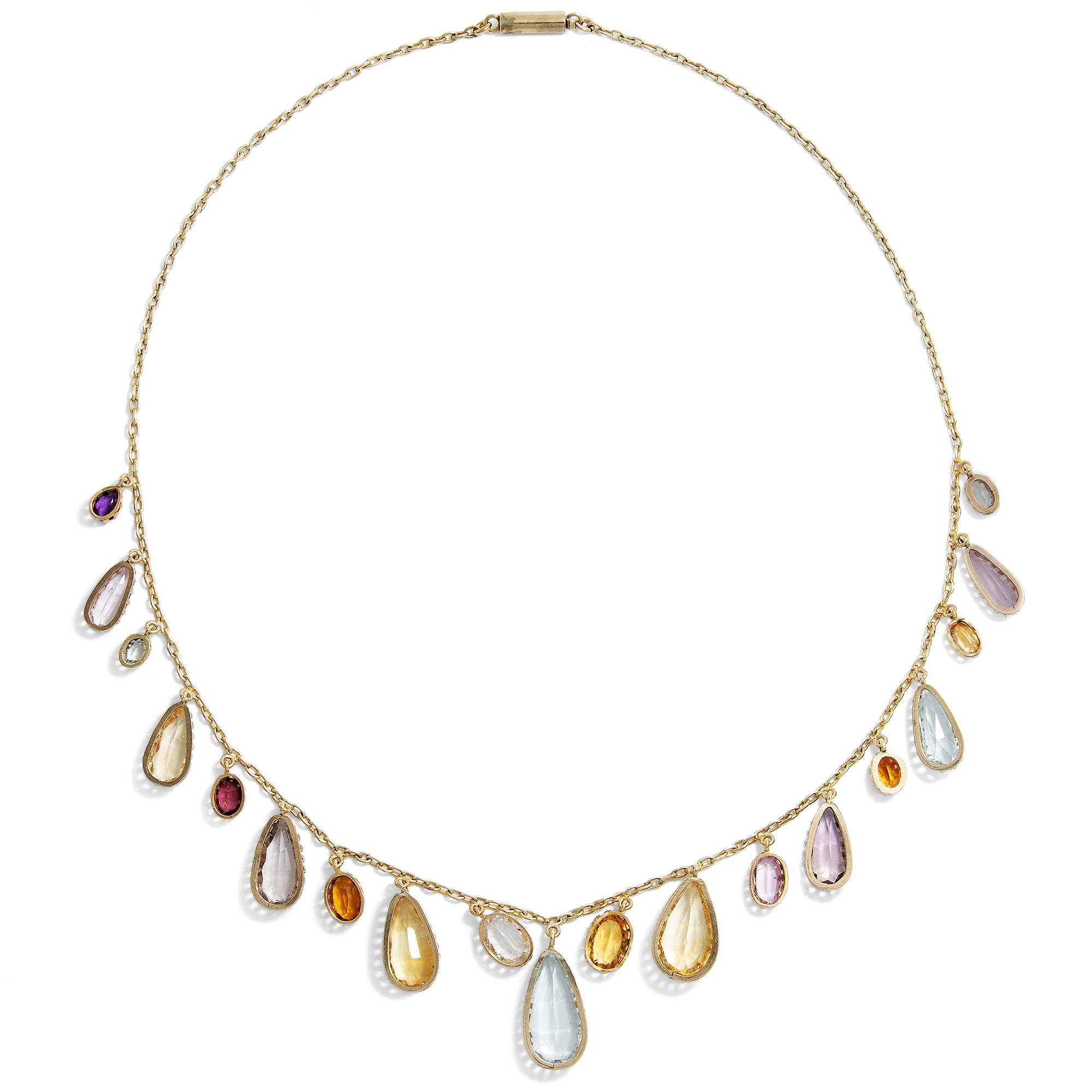 Antikes Harlekin-Collier mit pastellfarbenen Farbsteinen in Gold, um 1905 Antikes Harlekin-Collier mit pastellfarbenen Farbsteinen in Gold, um 1905