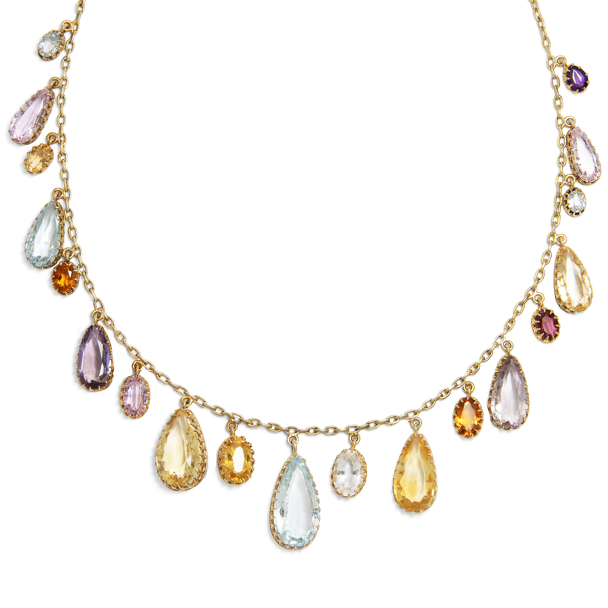 Antikes Harlekin-Collier mit pastellfarbenen Farbsteinen in Gold, um 1905 Antikes Harlekin-Collier mit pastellfarbenen Farbsteinen in Gold, um 1905
