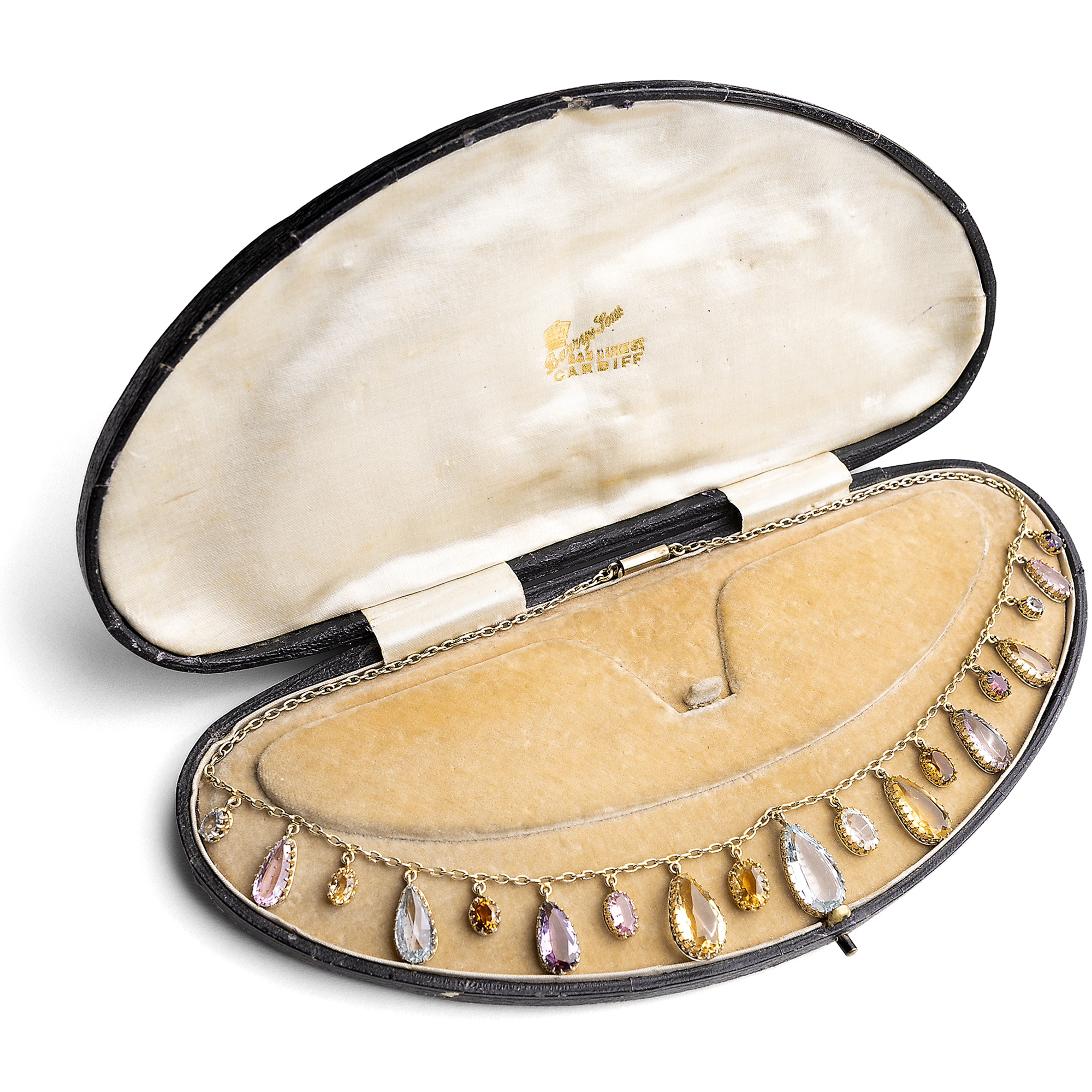 Antikes Harlekin-Collier mit pastellfarbenen Farbsteinen in Gold, um 1905 Antikes Harlekin-Collier mit pastellfarbenen Farbsteinen in Gold, um 1905