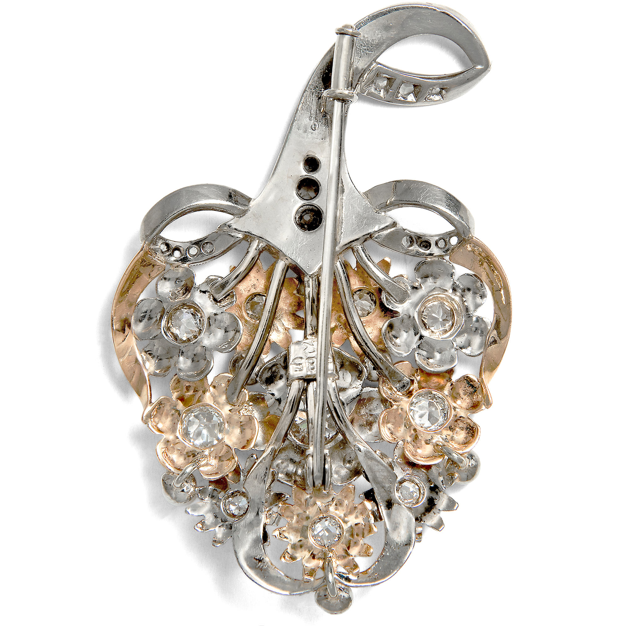 Kostbare Füllhorn-Brosche mit Brillanten & Perlen, Art Déco um 1930 Kostbare Füllhorn-Brosche mit Brillanten & Perlen, Art Déco um 1930