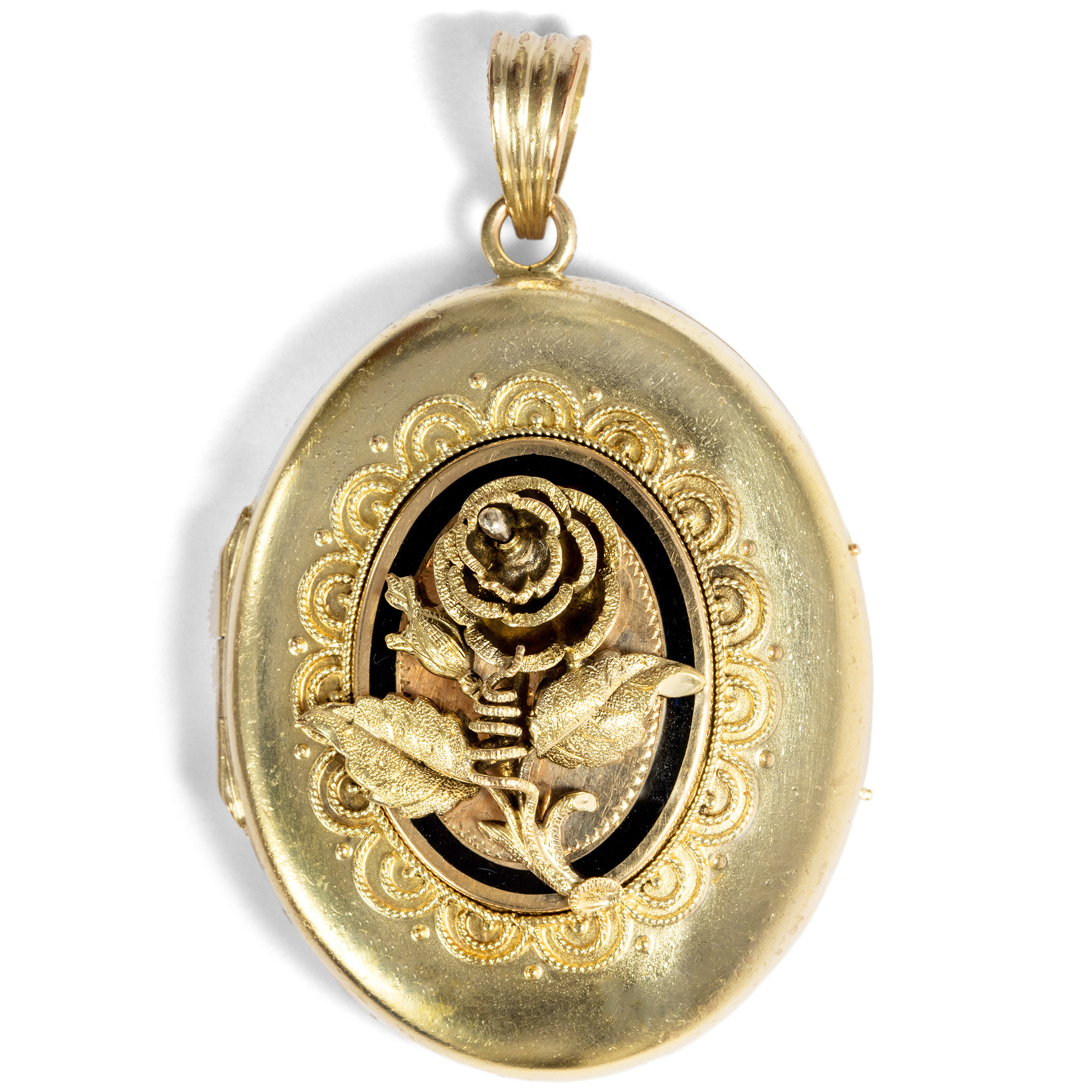 Antique Gold Locket with Rose Ornament, c. 1870