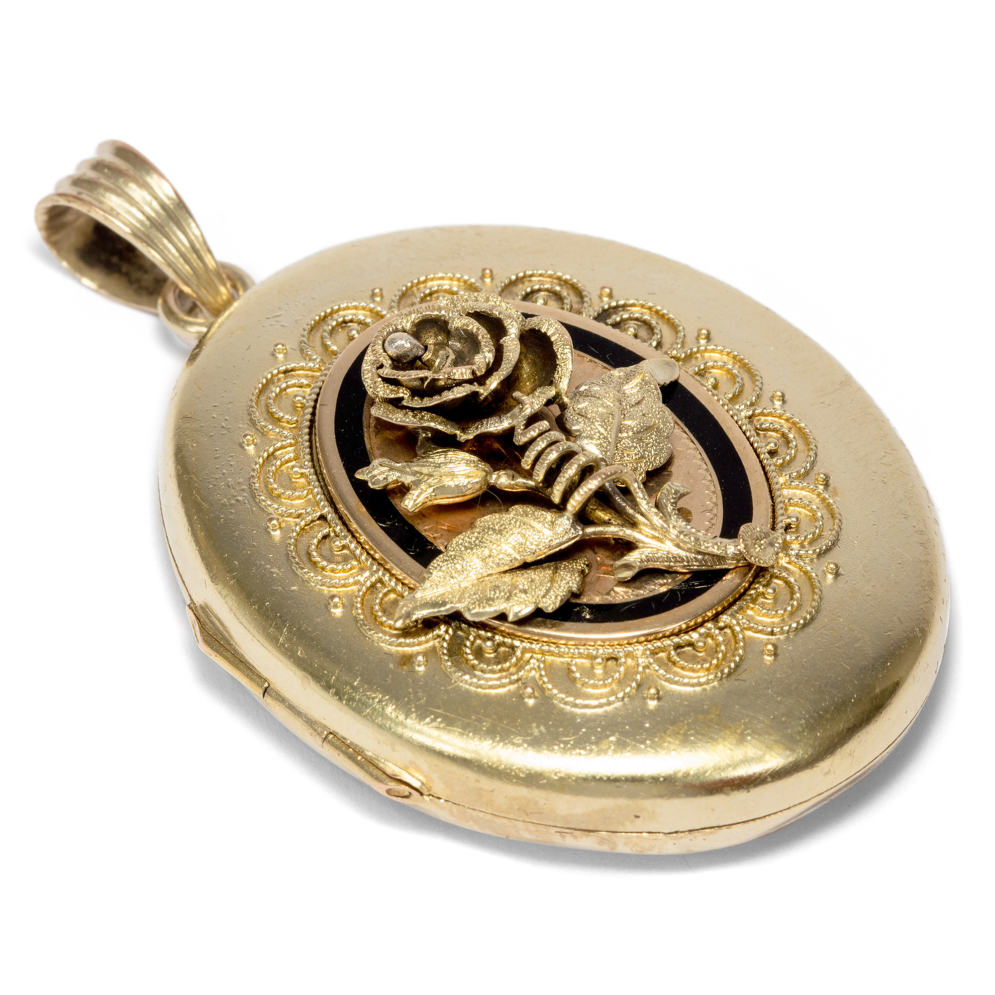 Antique Gold Locket with Rose Ornament, c. 1870