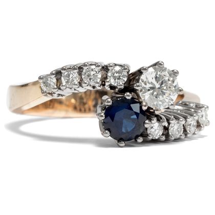 Unikater Toi-et-Moi-Ring mit lupenreinen Diamanten & Saphir, angefertigt 1973 Unikater Toi-et-Moi-Ring mit lupenreinen Diamanten & Saphir, angefertigt 1973