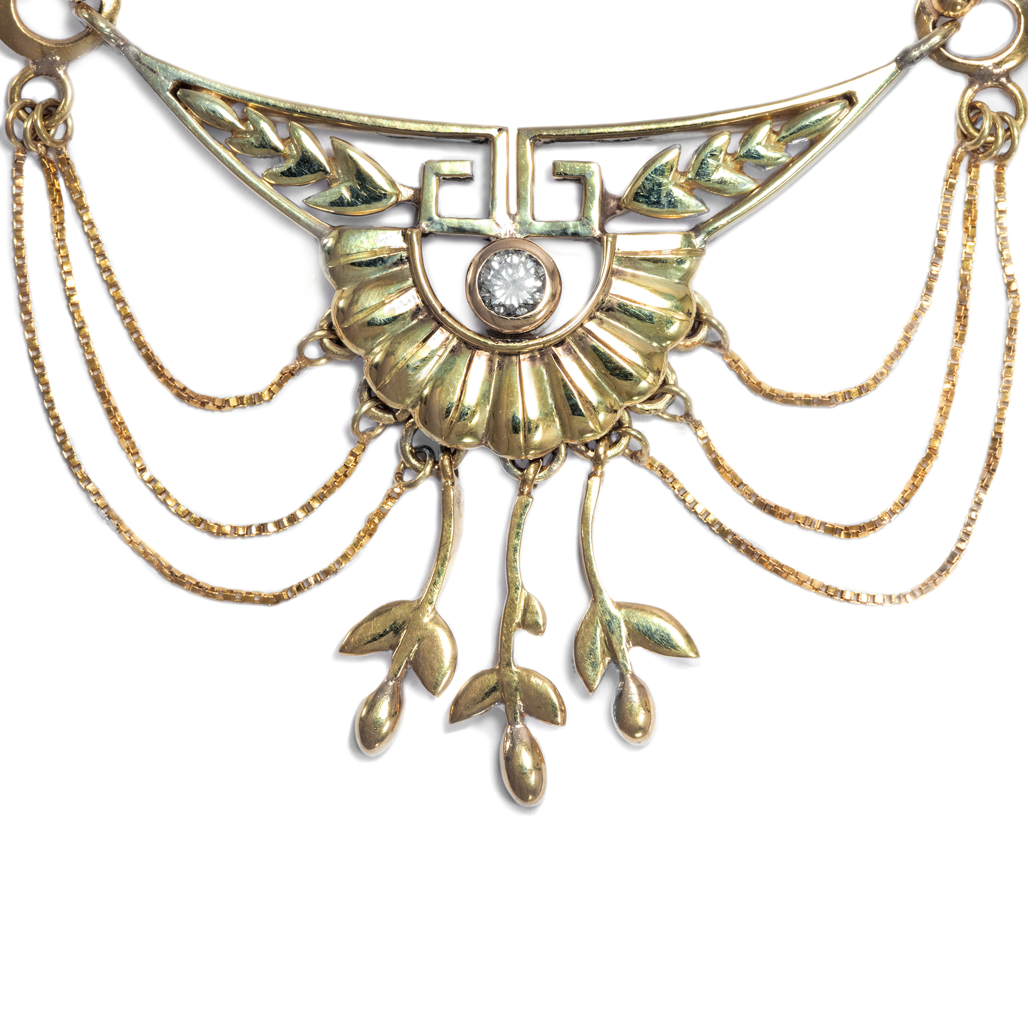 Splendid gold necklace in "Garland Style" with quarter carat, ca. 1995