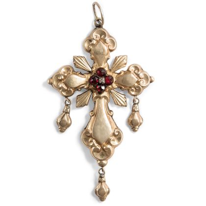 Antique cross pendant with bohemian garnets, around 1870 Antique cross pendant with bohemian garnets, around 1870