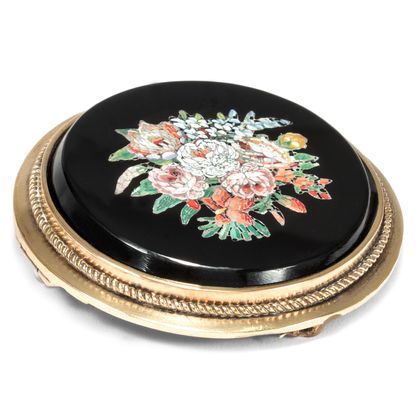 Schönes Mikromosaik in Goldfassung als Brosche, Rom um 1860 Schönes Mikromosaik in Goldfassung als Brosche, Rom um 1860