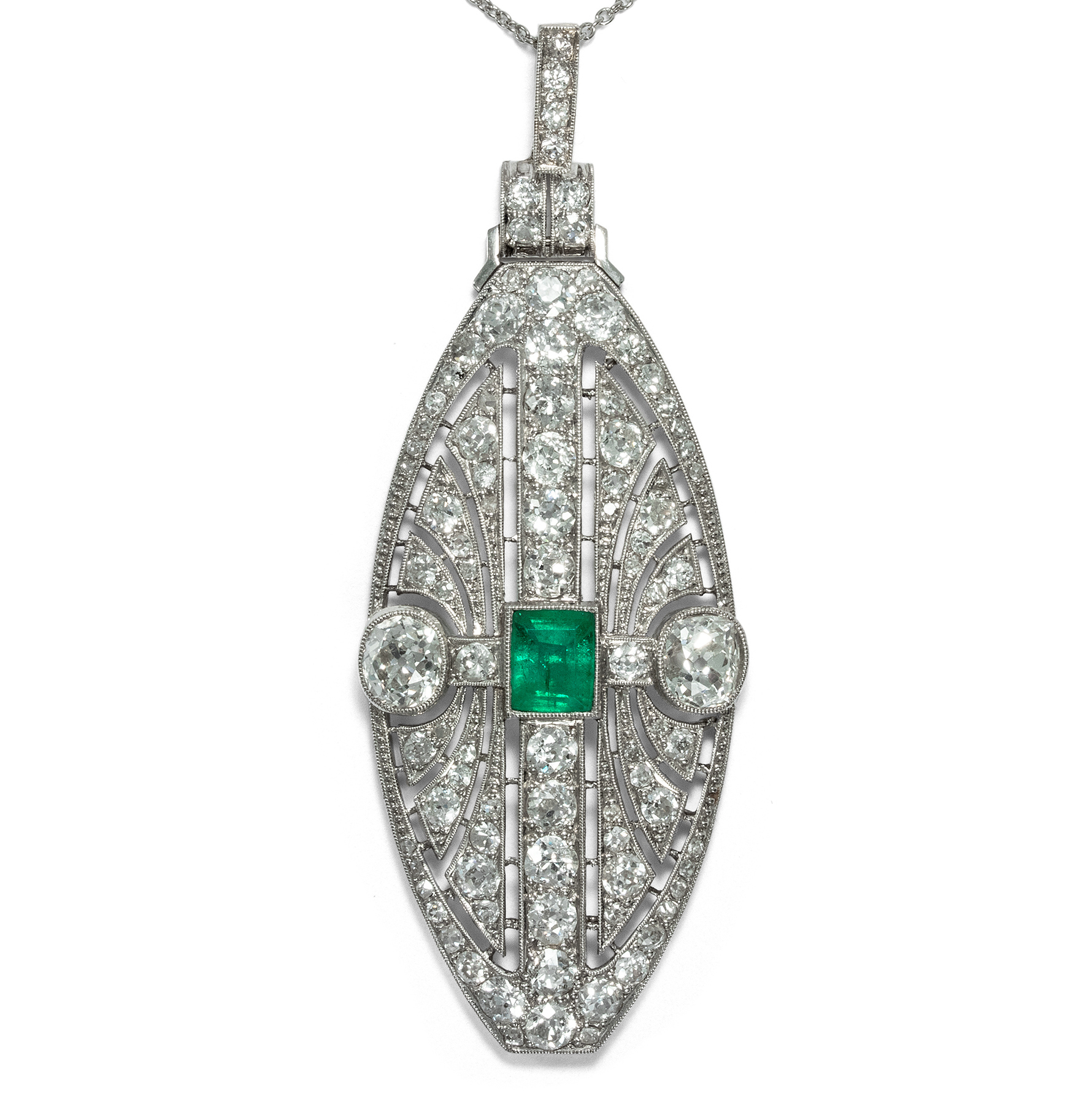 Kraftvolle Komposition Grosser Diamant Smaragd Anhanger Des Art Deco Um 1928 Hofer Antikschmuck